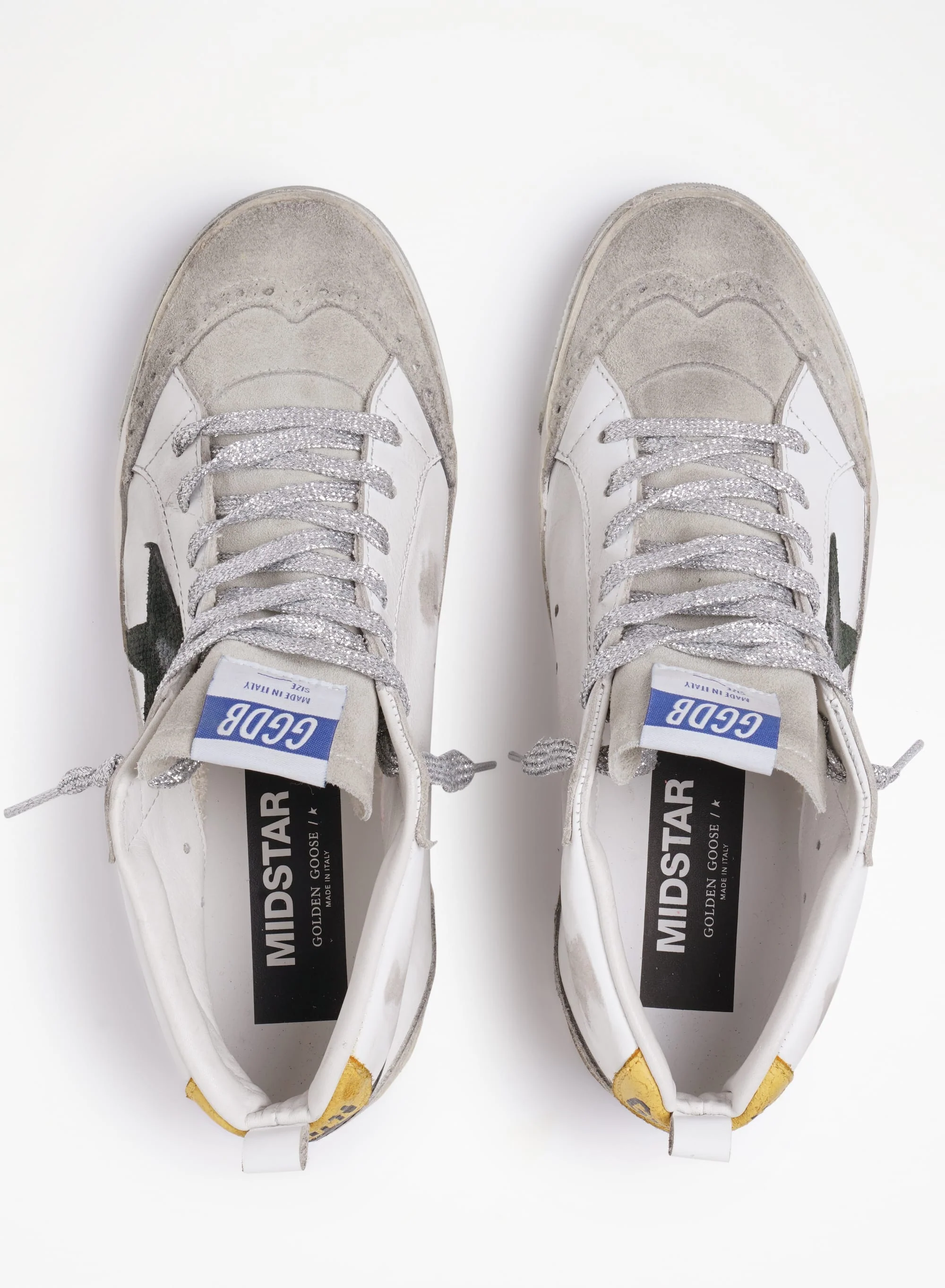 Women | Mid Star Ltd Sneakers with Leather & Suede Upper & Leather Star | White x Ice x Army x Yellow - Image 6