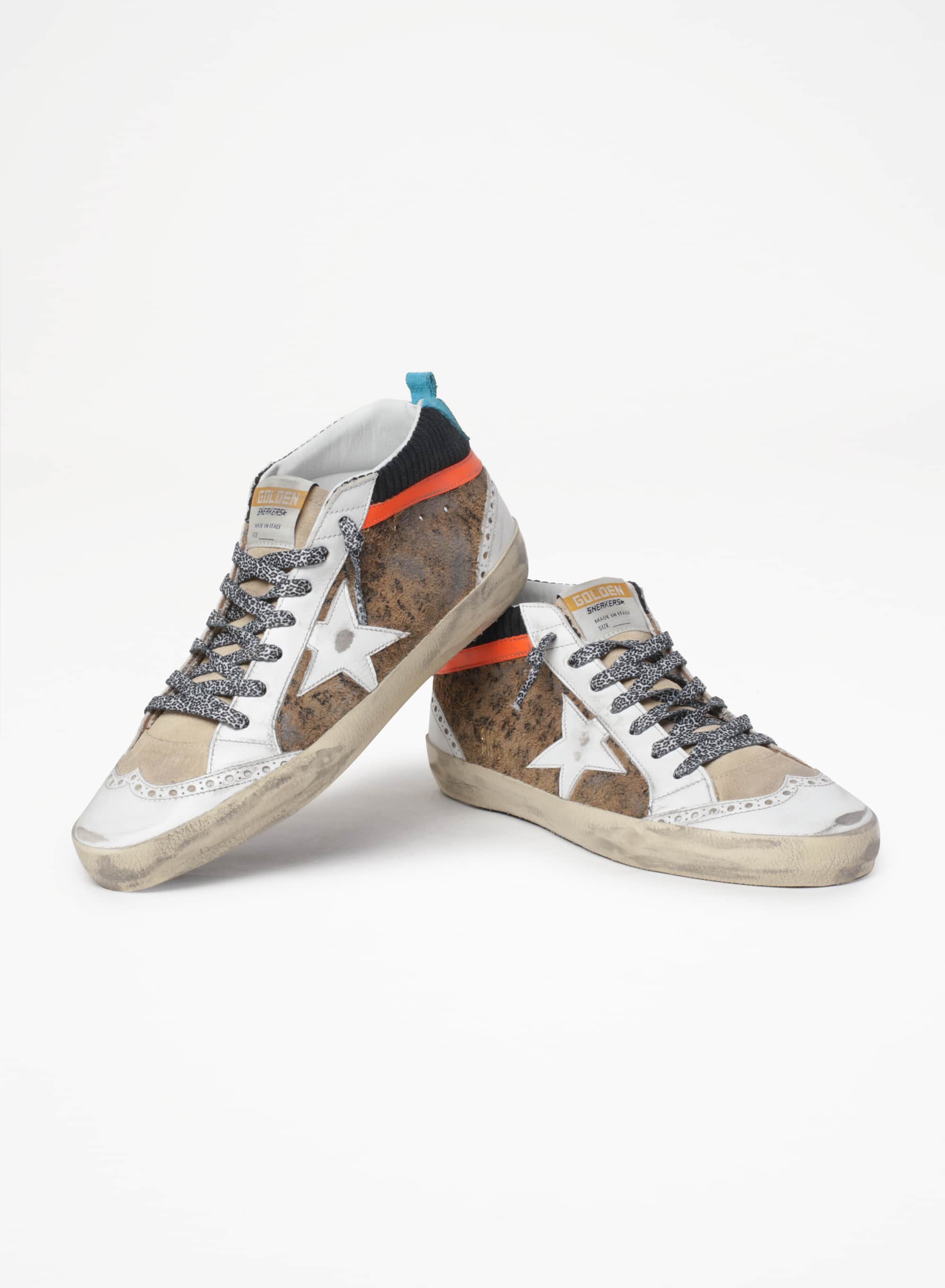 Women | Mid Star Ltd Sneakers with Leopard-Print & Corduroy Suede Upper | Beige Brown Leo x Black x White x Beige x Cyan Blue - Image 6