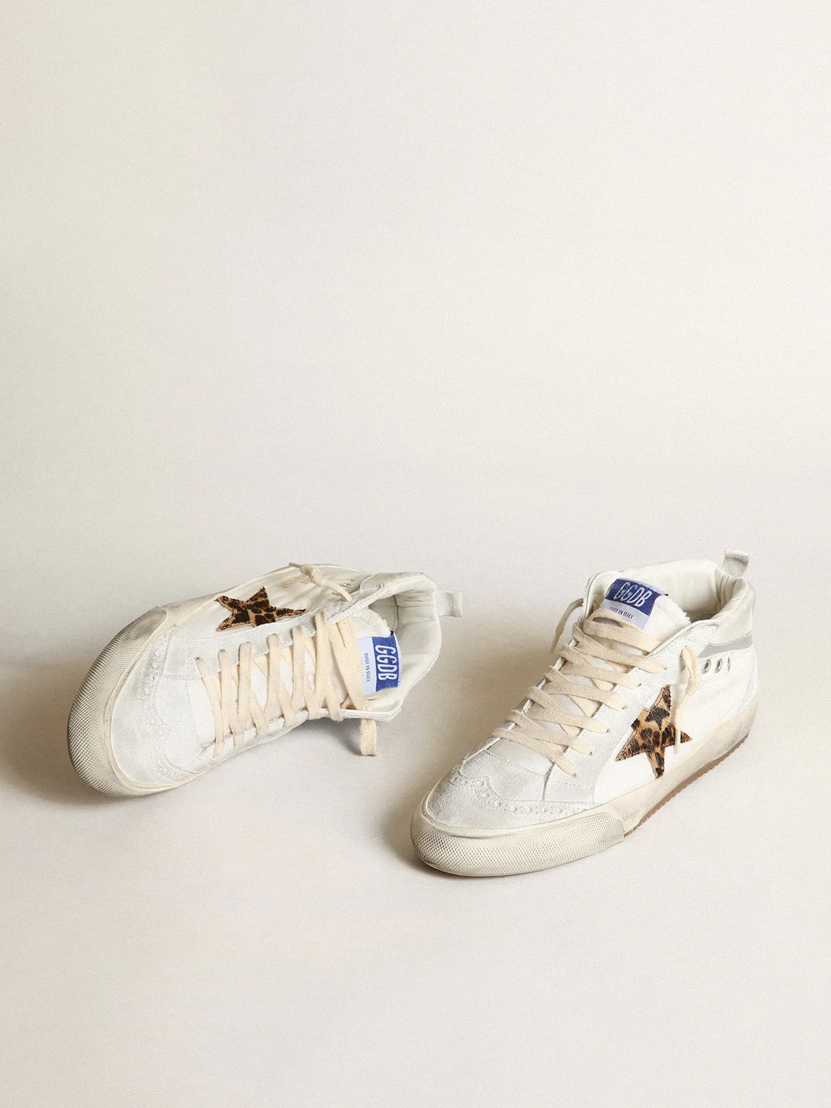 Women | Mid Star Ltd White Nylon with Leopard Print Pony Skin Star | White x Beige Brown Leo x Light Grey x Pink - Image 10