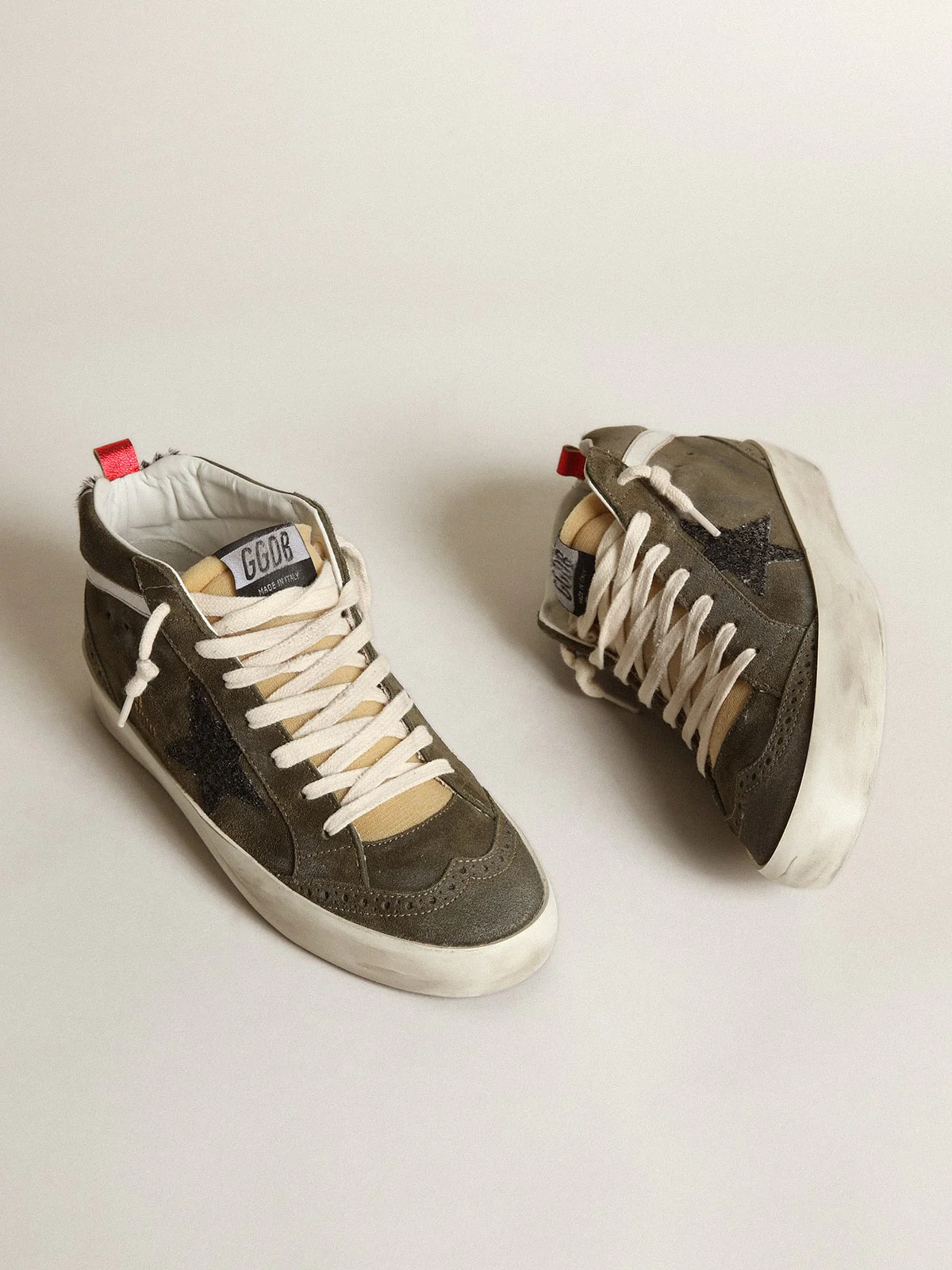 Women | Mid-Star Olive-Green Suede with Black Glitter Star & Pony Skin Heel Tab | Olive Green x Yellow x Black x Zebra x Silver - Image 5