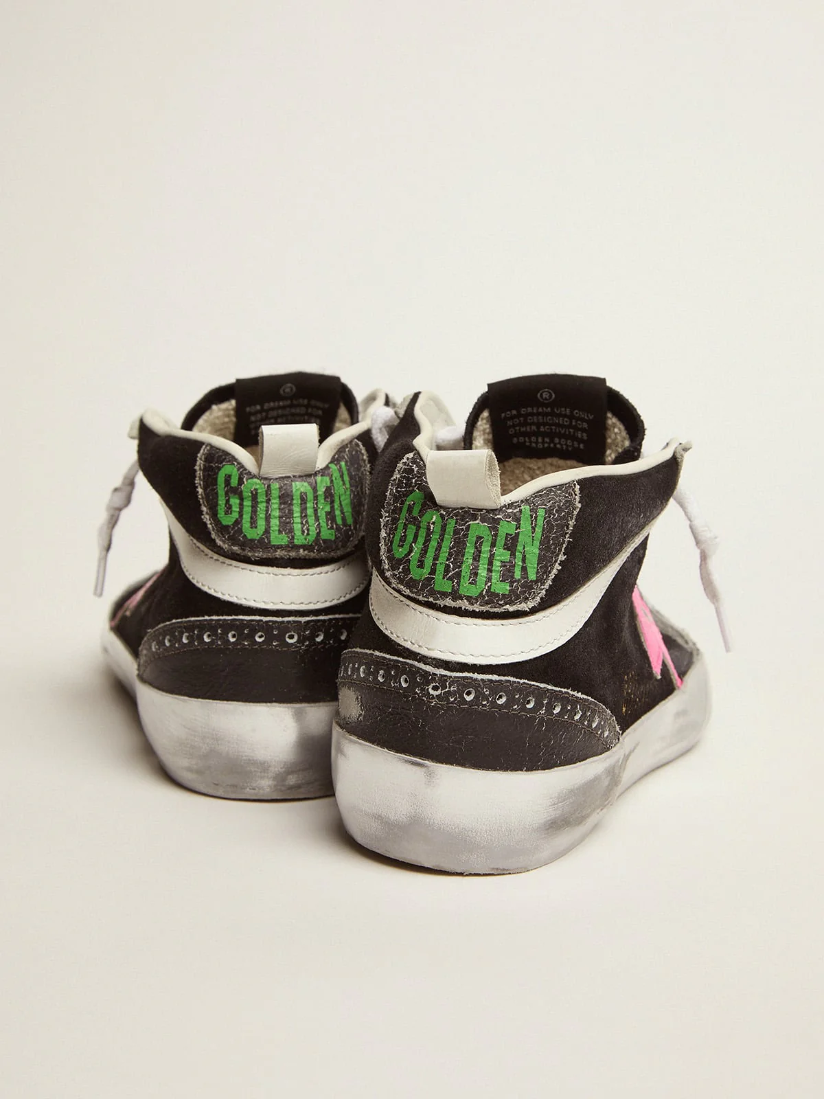Women | Mid Star Sneakers Black Suede with Crackle Leather Details | Black x Pink Fluo x White - Image 2