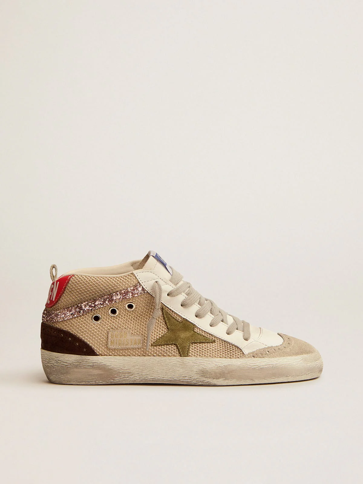 Women | Mid Star Sneakers Cream-Colored Mesh with Suede & Glitter Details | Cream x Ice x Light Army x Brown x Pink - Image 3