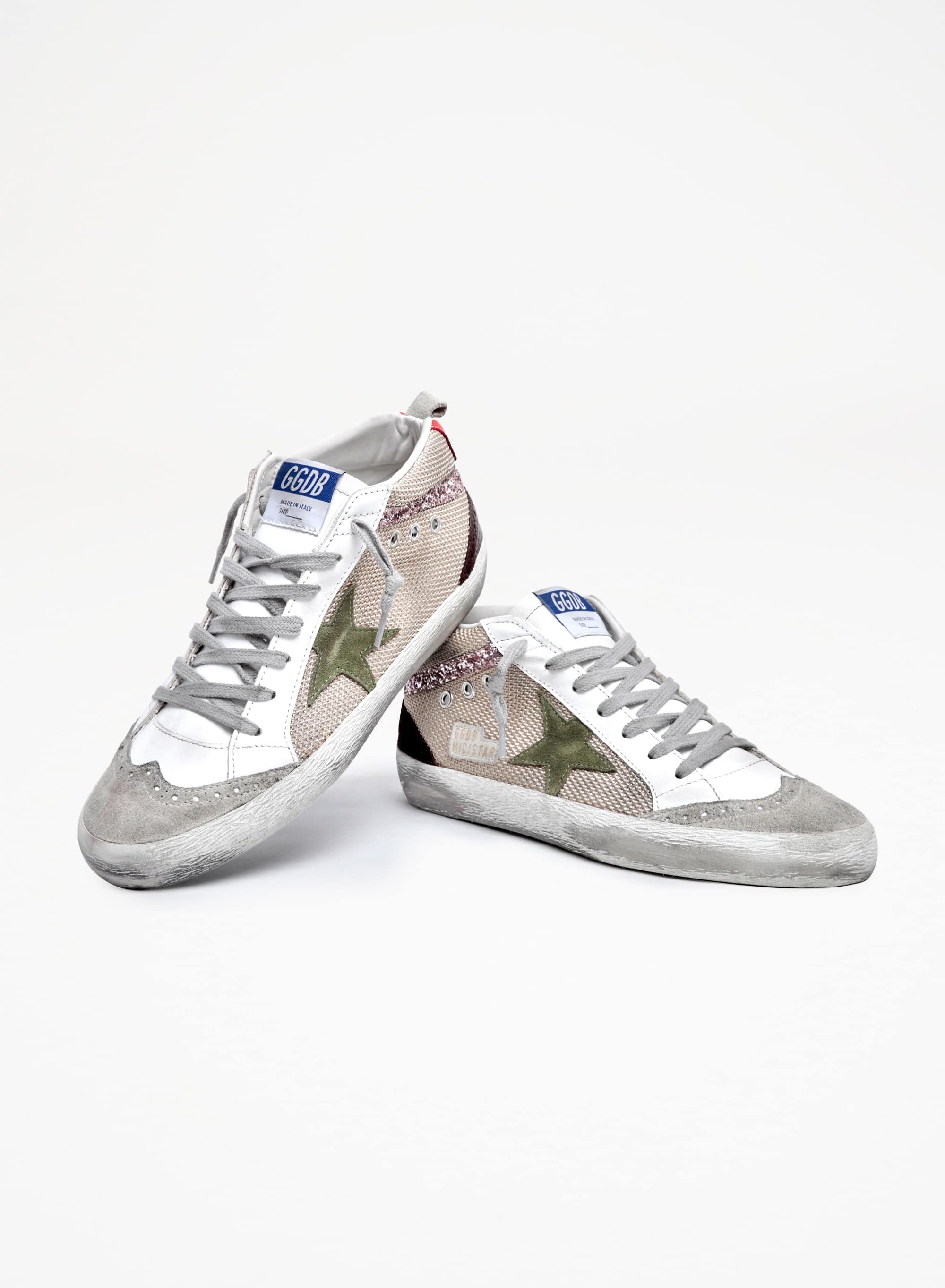 Women | Mid Star Sneakers Cream-Colored Mesh with Suede & Glitter Details | Cream x Ice x Light Army x Brown x Pink - Image 9