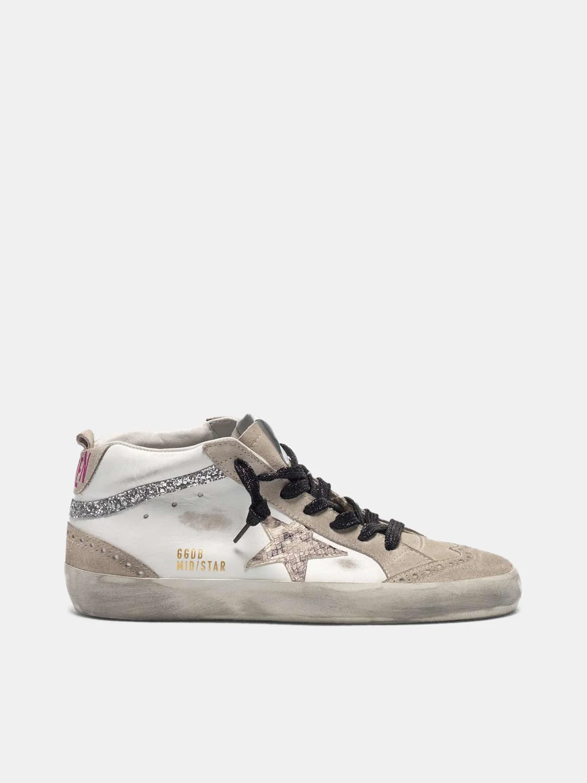 Women | Mid-Star Sneakers Leather with Snakeskin-Print Star & Glitter Inserts - Image 3