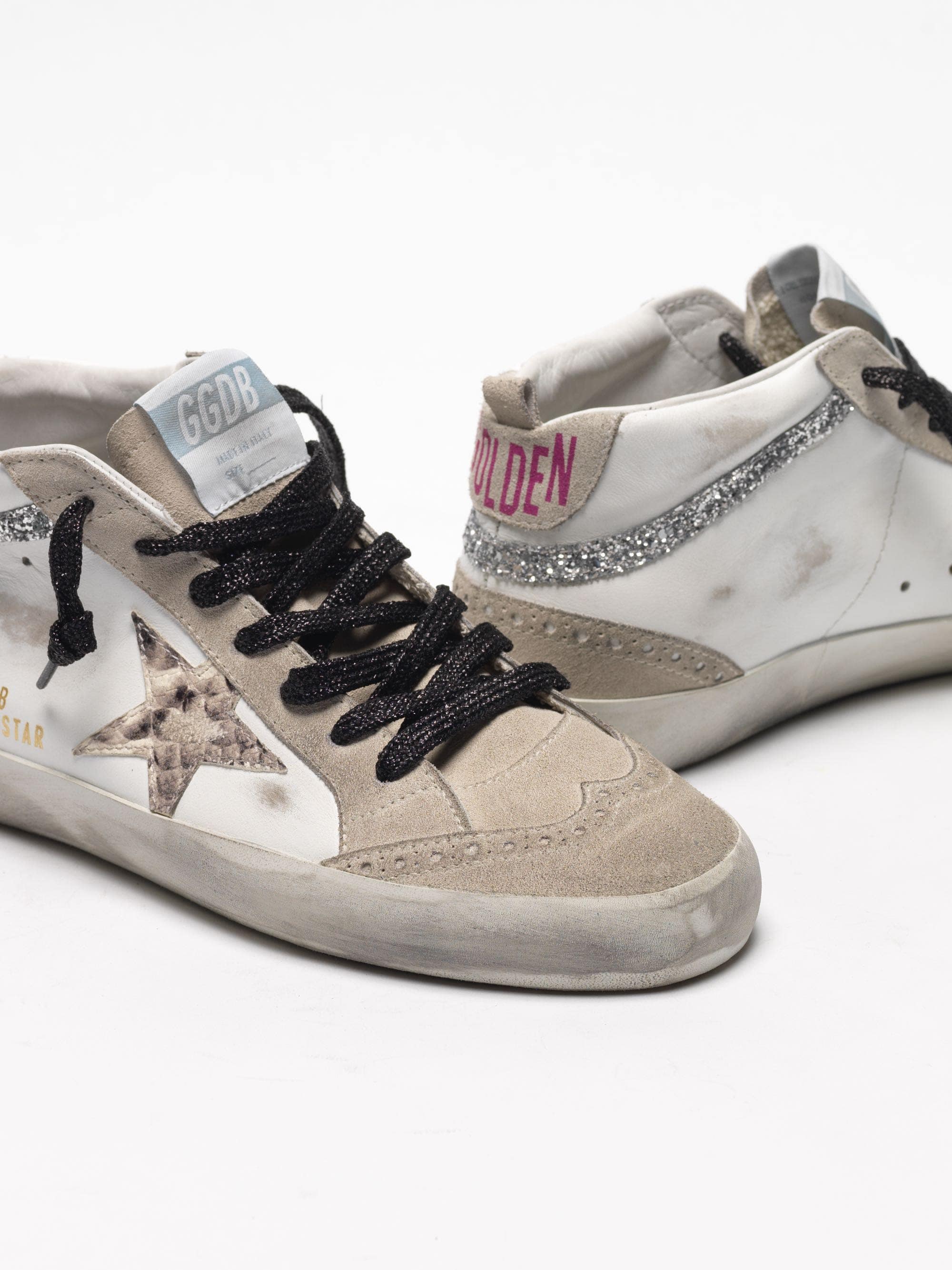Women | Mid-Star Sneakers Leather with Snakeskin-Print Star & Glitter Inserts - Image 7