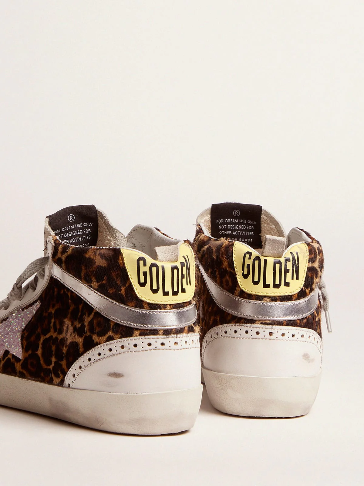 Women | Mid-Star Sneakers Ltd Leopard-Print Pony Skin with Glittery Star | Beige Brown Leo x Pink x Yellow - Image 3