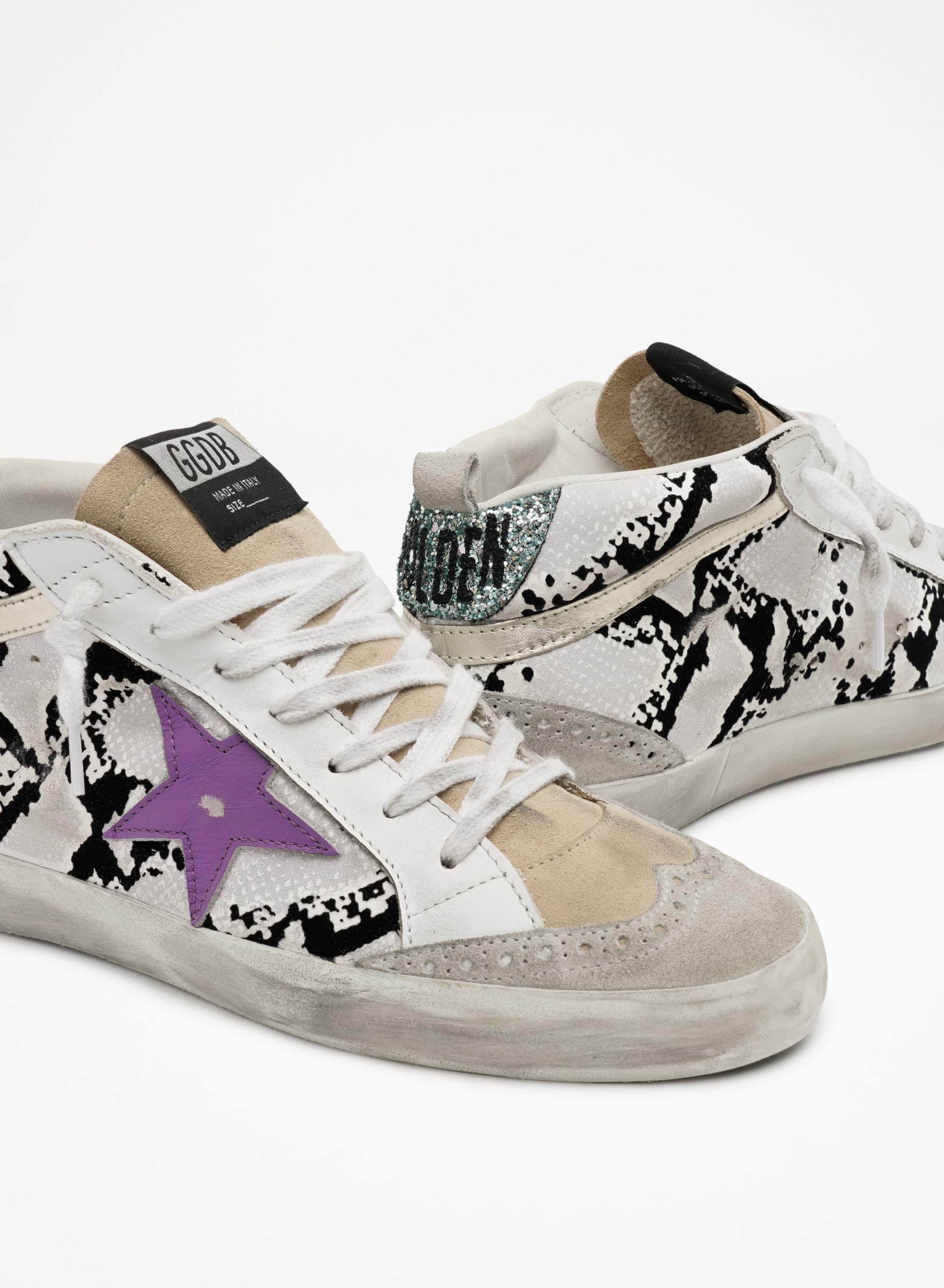Women | Mid Star Sneakers Snake Print Leather with Purple Star | Grey Phyton x Ice x Cappuccino x Purple x Platinum - Image 3