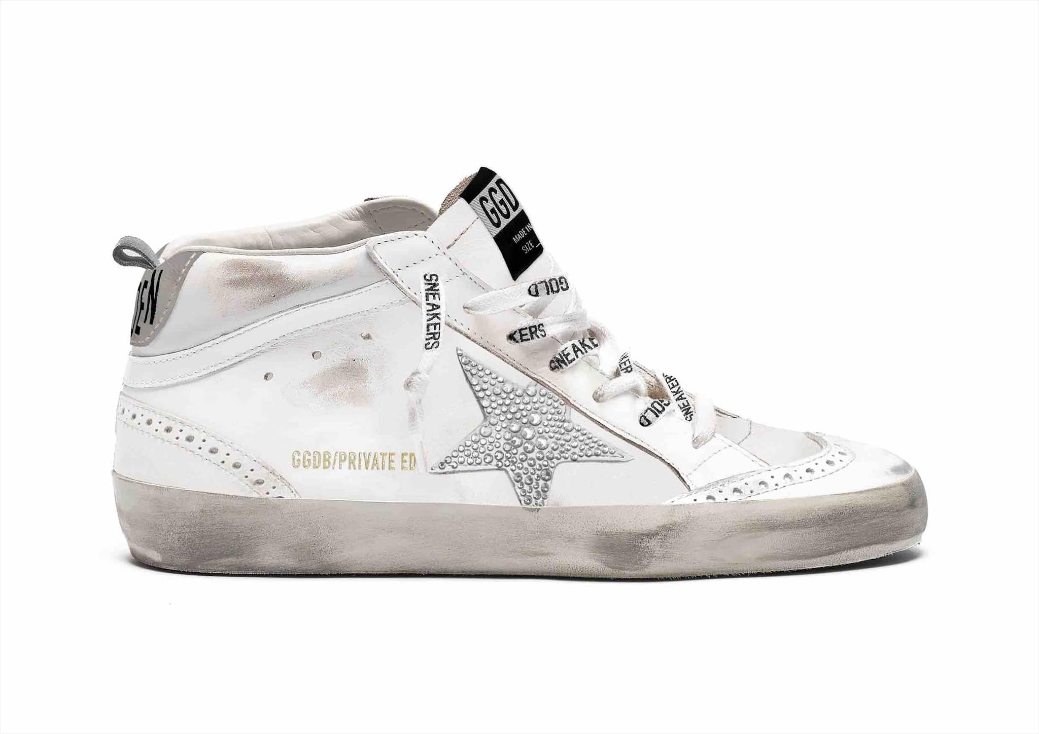 Women | Mid Star Sneakers White Leather with Crystal Star | White x Silver x Grey - Image 2