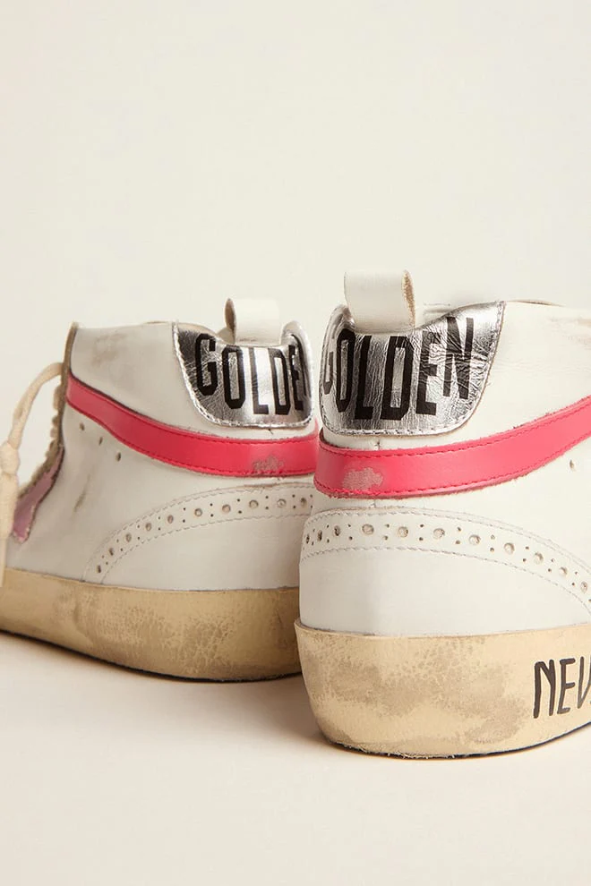 Women | Mid Star Sneakers White Leather with Pink Star & Black Lettering | White x Ice x Baby Pink x Dark Pink - Image 10