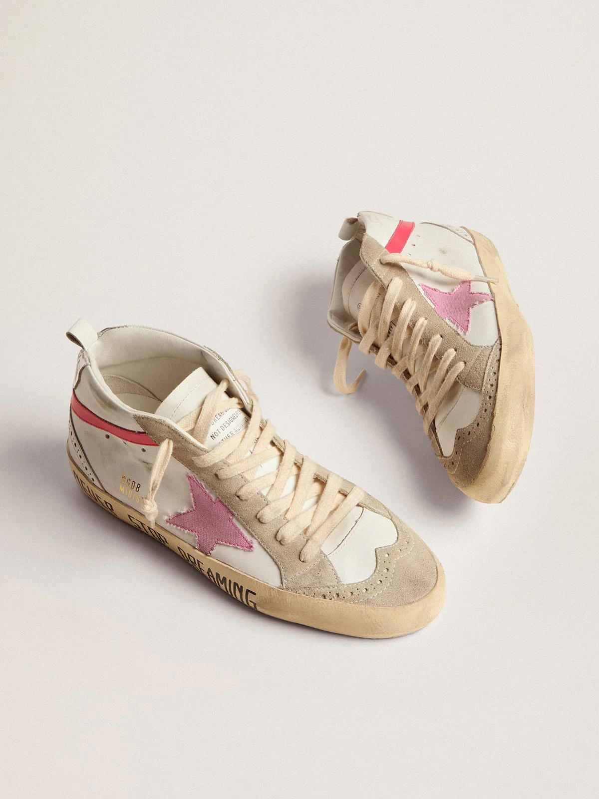 Women | Mid Star Sneakers White Leather with Pink Star & Black Lettering | White x Ice x Baby Pink x Dark Pink - Image 3
