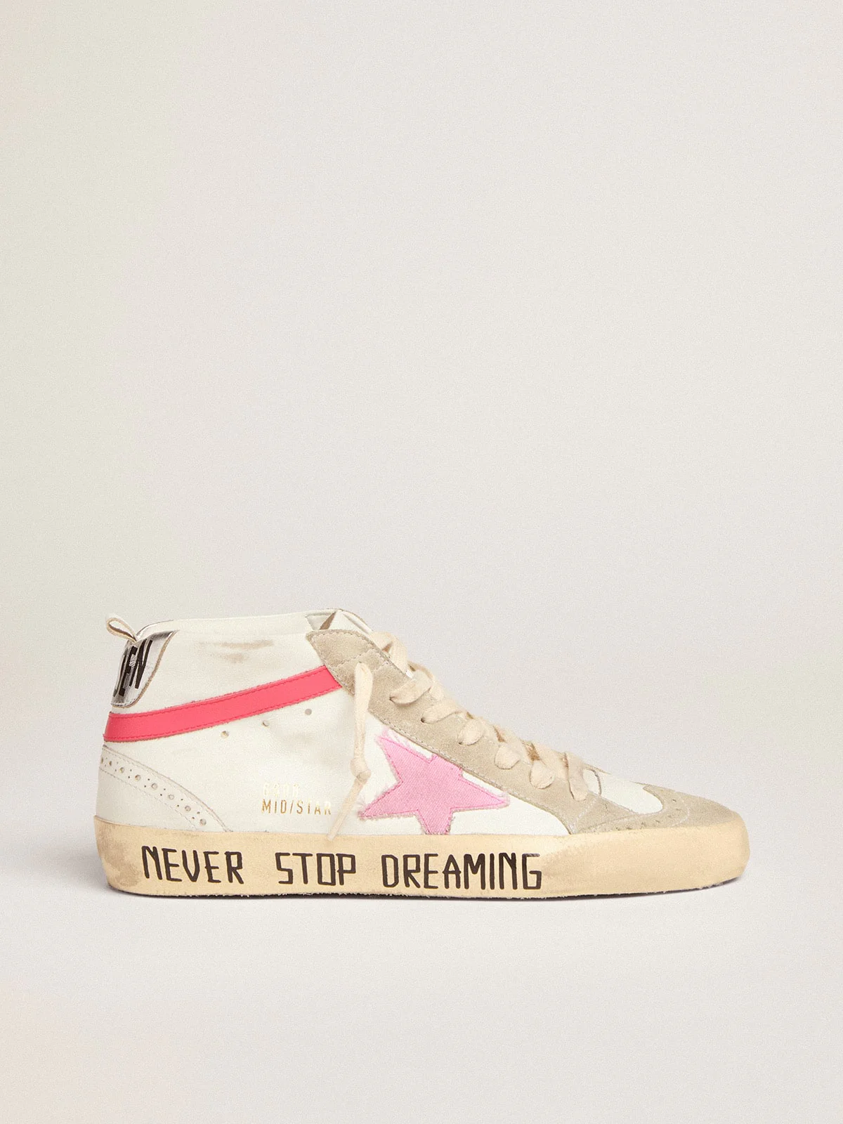 Women | Mid Star Sneakers White Leather with Pink Star & Black Lettering | White x Ice x Baby Pink x Dark Pink - Image 6