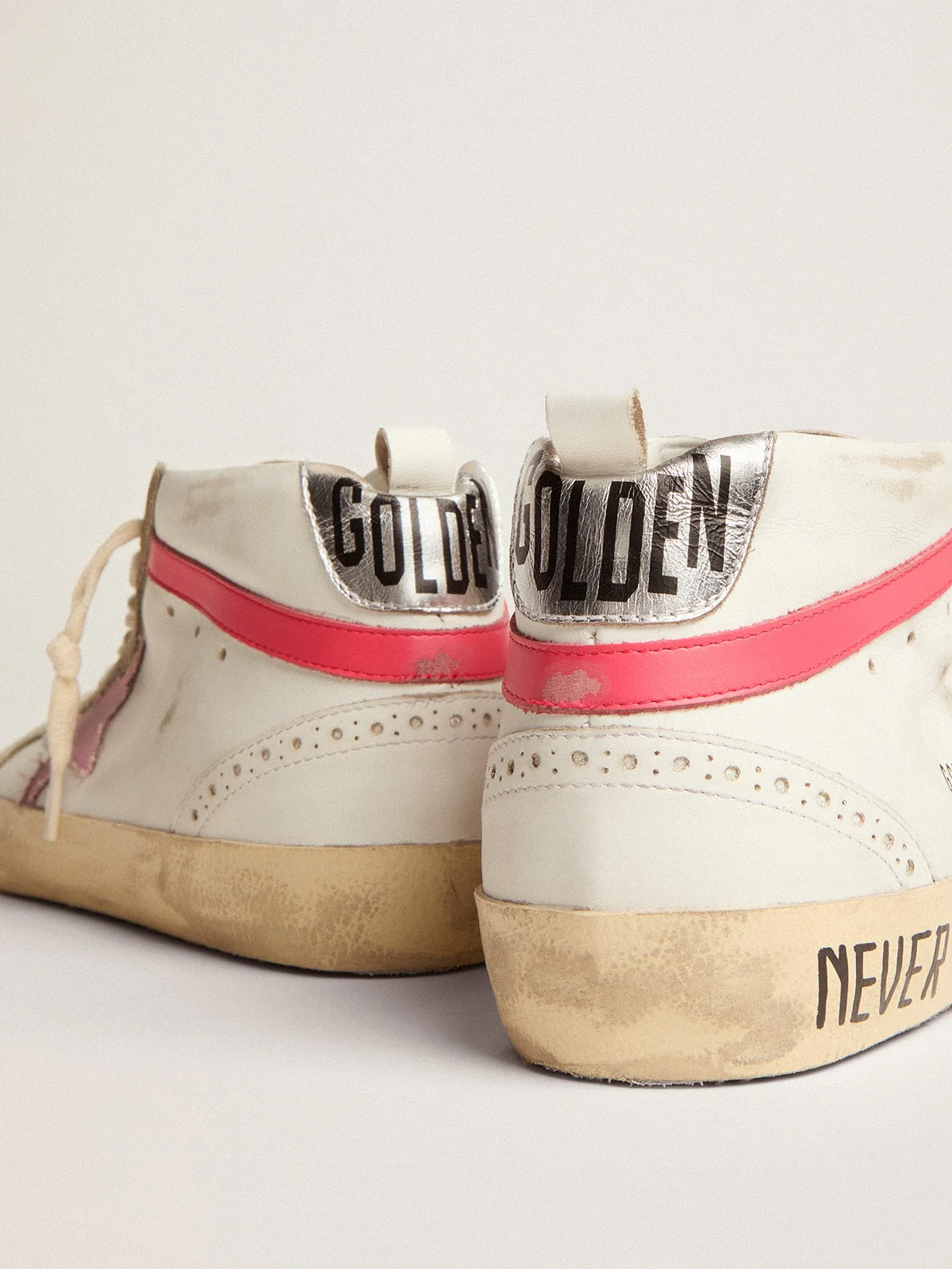 Women | Mid Star Sneakers White Leather with Pink Star & Black Lettering | White x Ice x Baby Pink x Dark Pink - Image 8