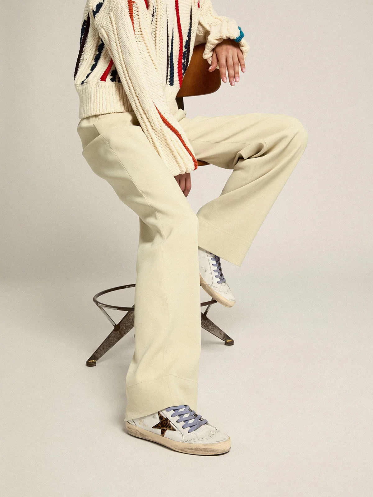 Women | Mid Star Sneakers with Pony Skin Star & Orange Heel Tab | White x Beige Brown Leo x Beige x Light Orange - Image 3
