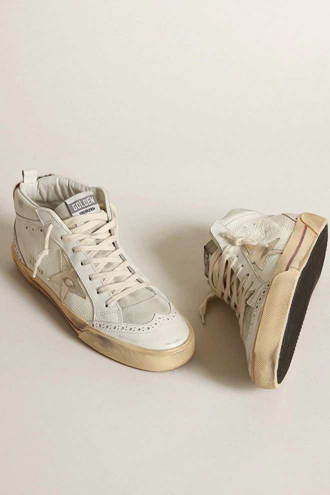 Women | Mid Star White Cream Leather with Platinum Star | Cream x Ice x White x Platinum x Beige Brown Leo - Image 2