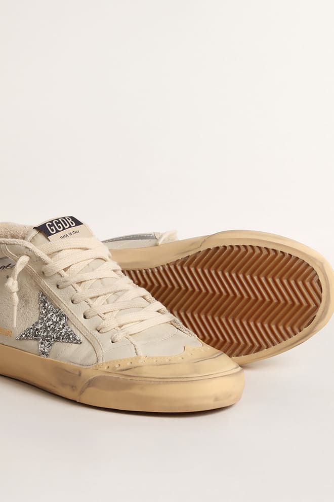 Women | Mid Star with Glitter Star & Metallic Leather Flash | White x Vanilla x Silver - Image 2