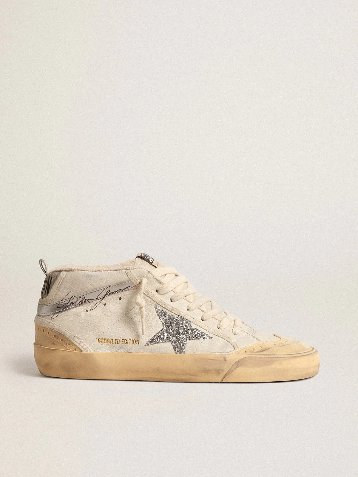Women | Mid Star with Glitter Star & Metallic Leather Flash | White x Vanilla x Silver - Image 5