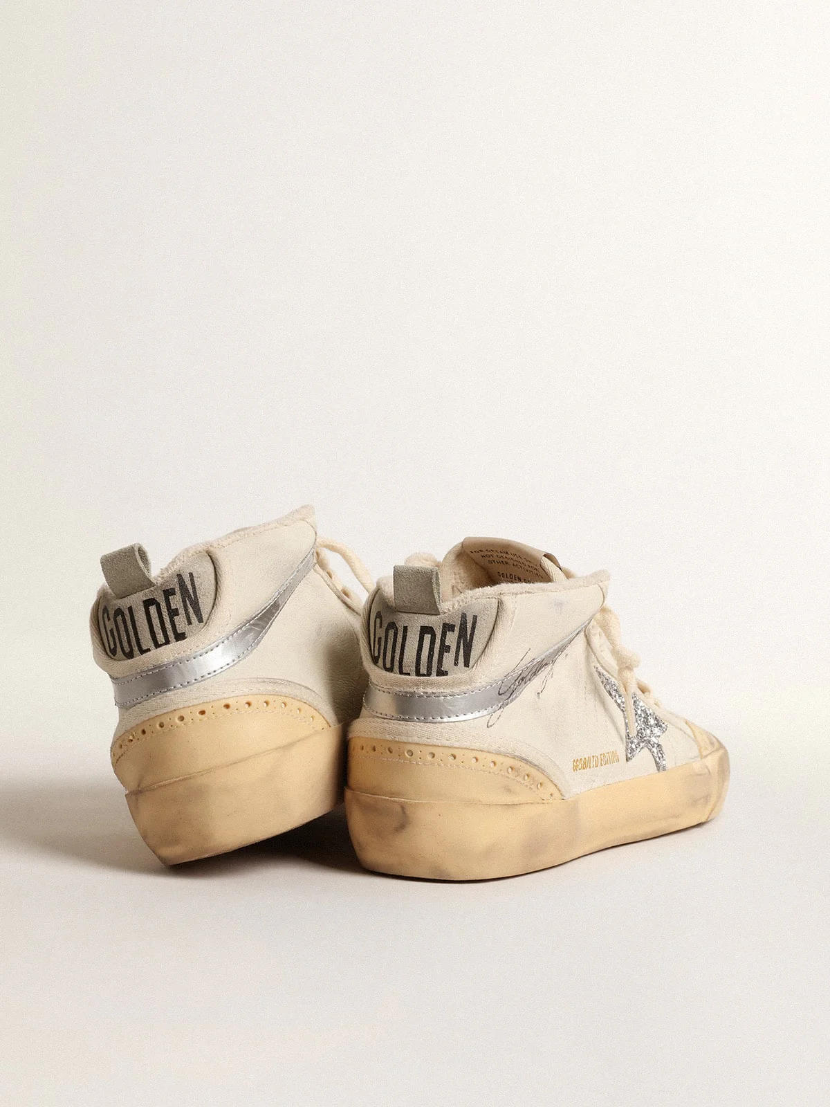Women | Mid Star with Glitter Star & Metallic Leather Flash | White x Vanilla x Silver - Image 8