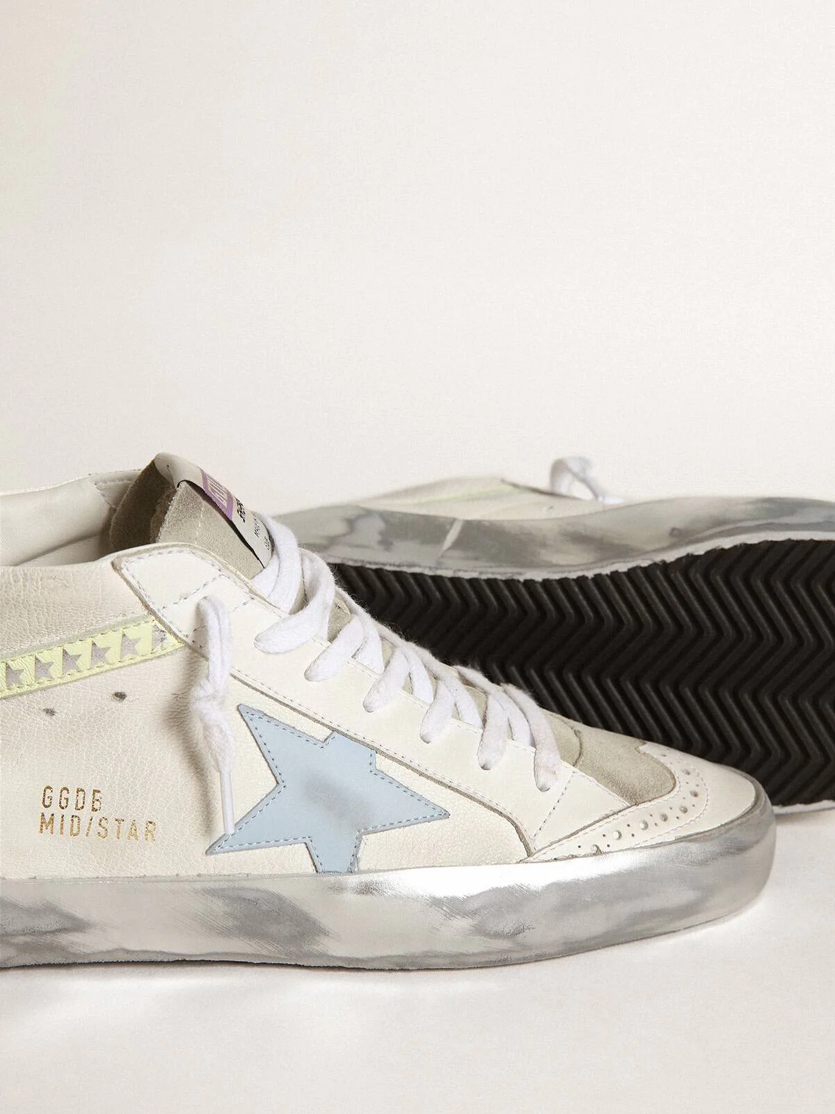 Women | Mid Star with Light Blue Leather Star & Nappa Flash with Stars | White x Ice x Blue Fog x Light Yellow - Image 4