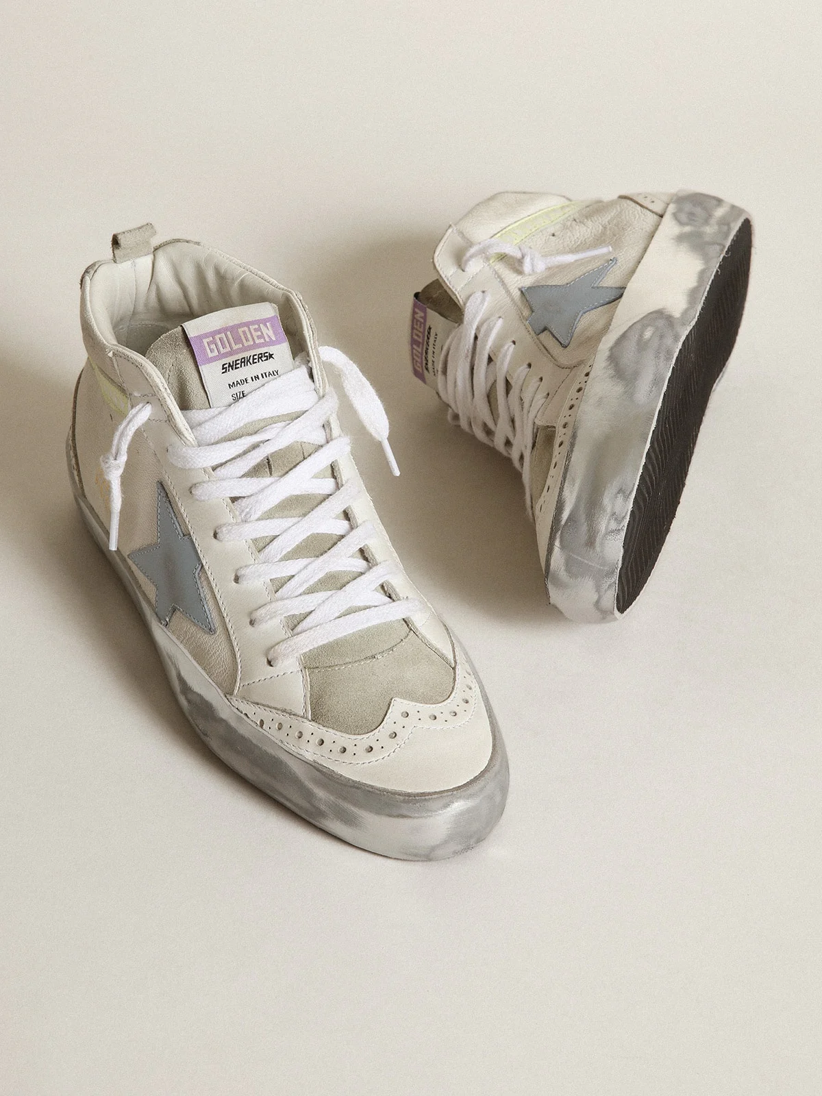 Women | Mid Star with Light Blue Leather Star & Nappa Flash with Stars | White x Ice x Blue Fog x Light Yellow - Image 8