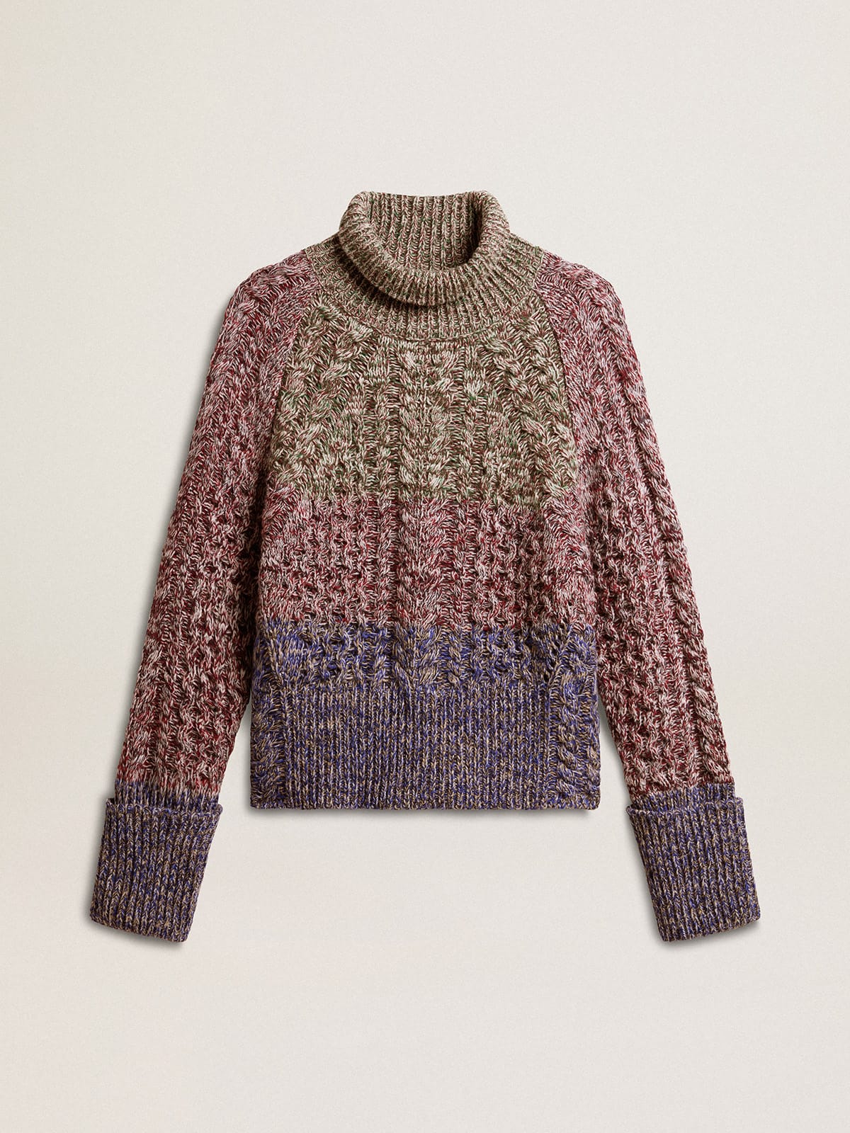 Women | Multicolored High Neck Sweater with Mouliné Yarn | Multicolor x Green x Blue - Image 2