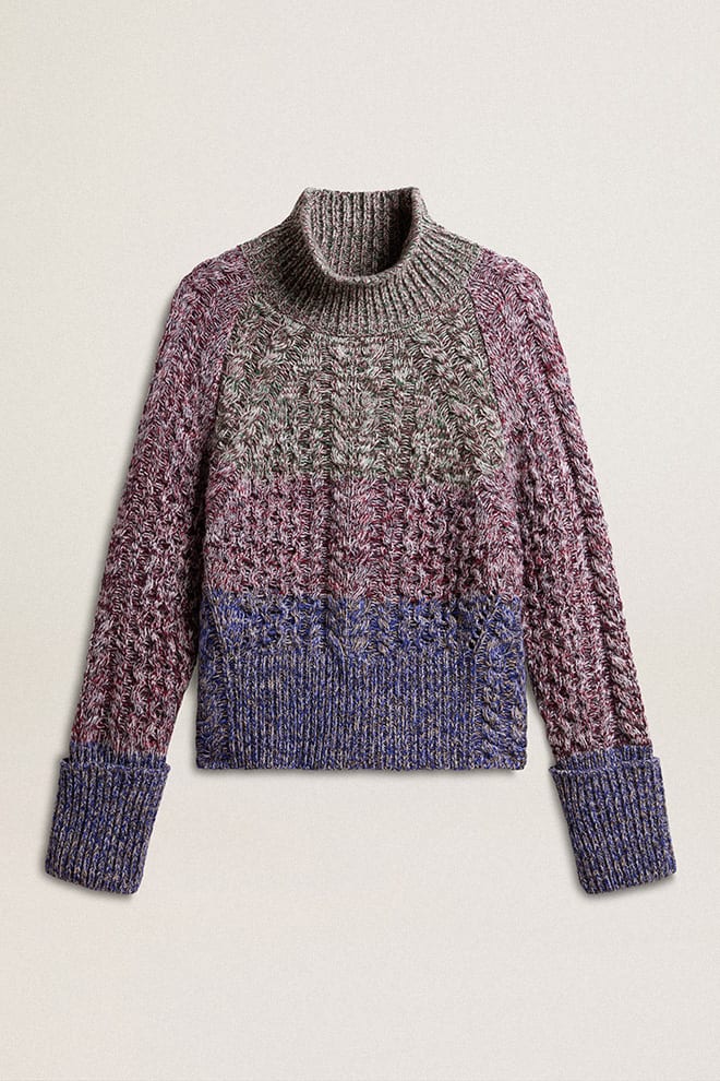 Women | Multicolored High Neck Sweater with Mouliné Yarn | Multicolor x Green x Blue - Image 3