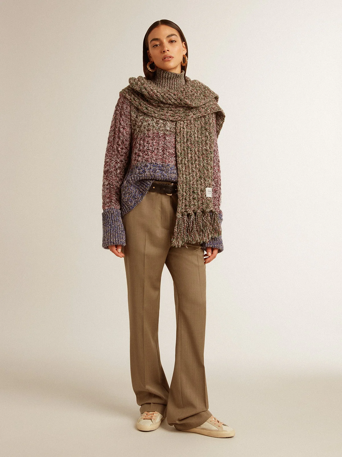 Women | Multicolored High Neck Sweater with Mouliné Yarn | Multicolor x Green x Blue - Image 4
