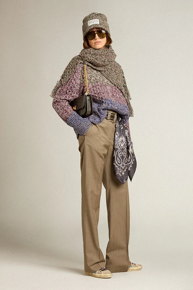 Women | Multicolored High Neck Sweater with Mouliné Yarn | Multicolor x Green x Blue - Image 9
