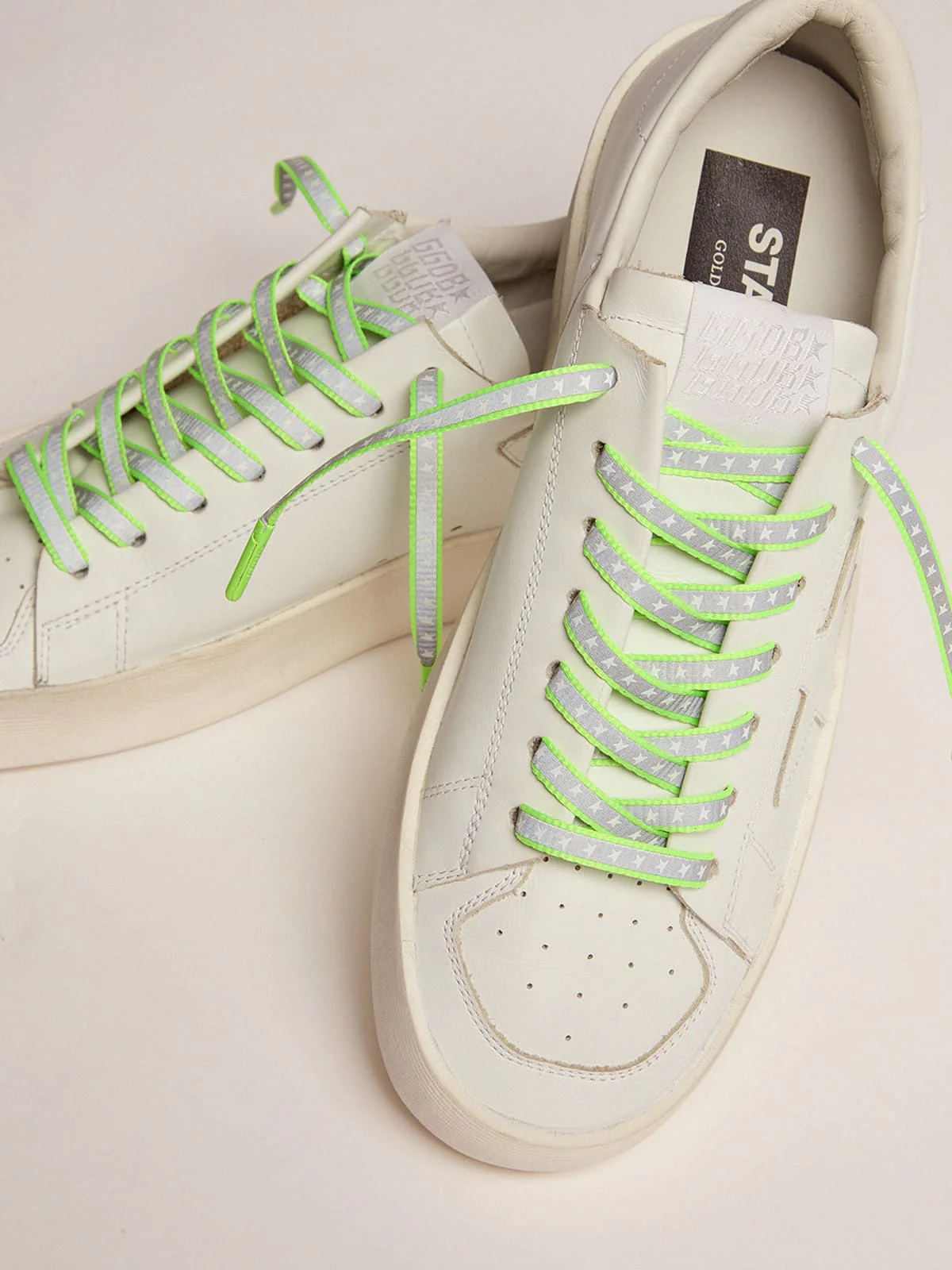 Women | Neon Green Reflective Laces with Stars - Image 2