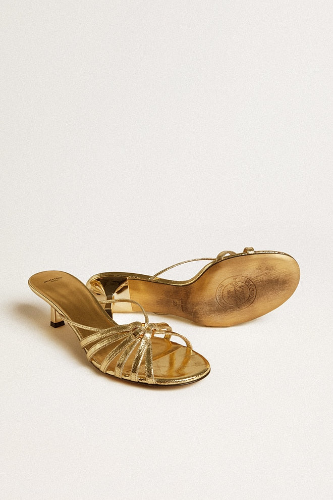 Women | Nico Kitten Heel Sandals Metallic Gold Leather | Gold - Image 8