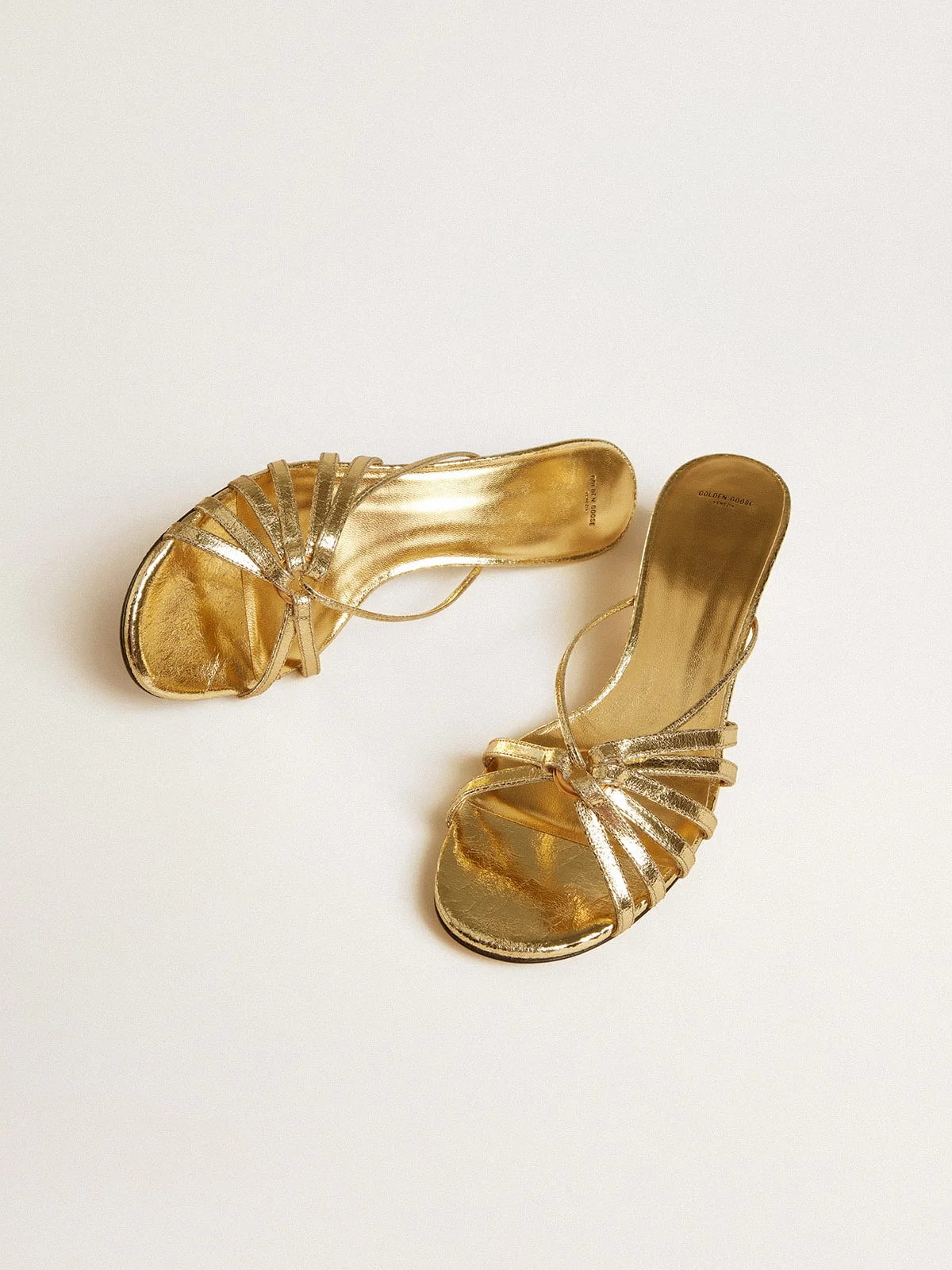 Women | Nico Kitten Heel Sandals Metallic Gold Leather | Gold - Image 9