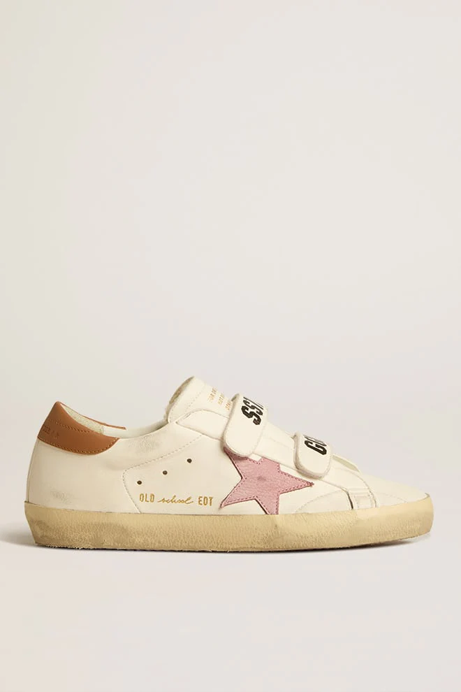 Women | Old School Nappa Leather with Pink Leather Star & Beige Shearling Lining | White x Pink x Light Brown - Image 2