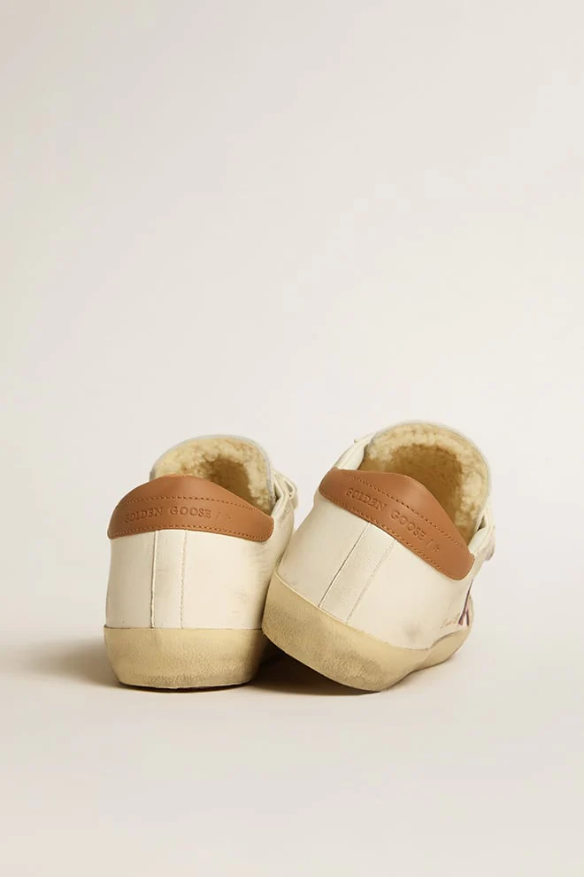 Women | Old School Nappa Leather with Pink Leather Star & Beige Shearling Lining | White x Pink x Light Brown - Image 4
