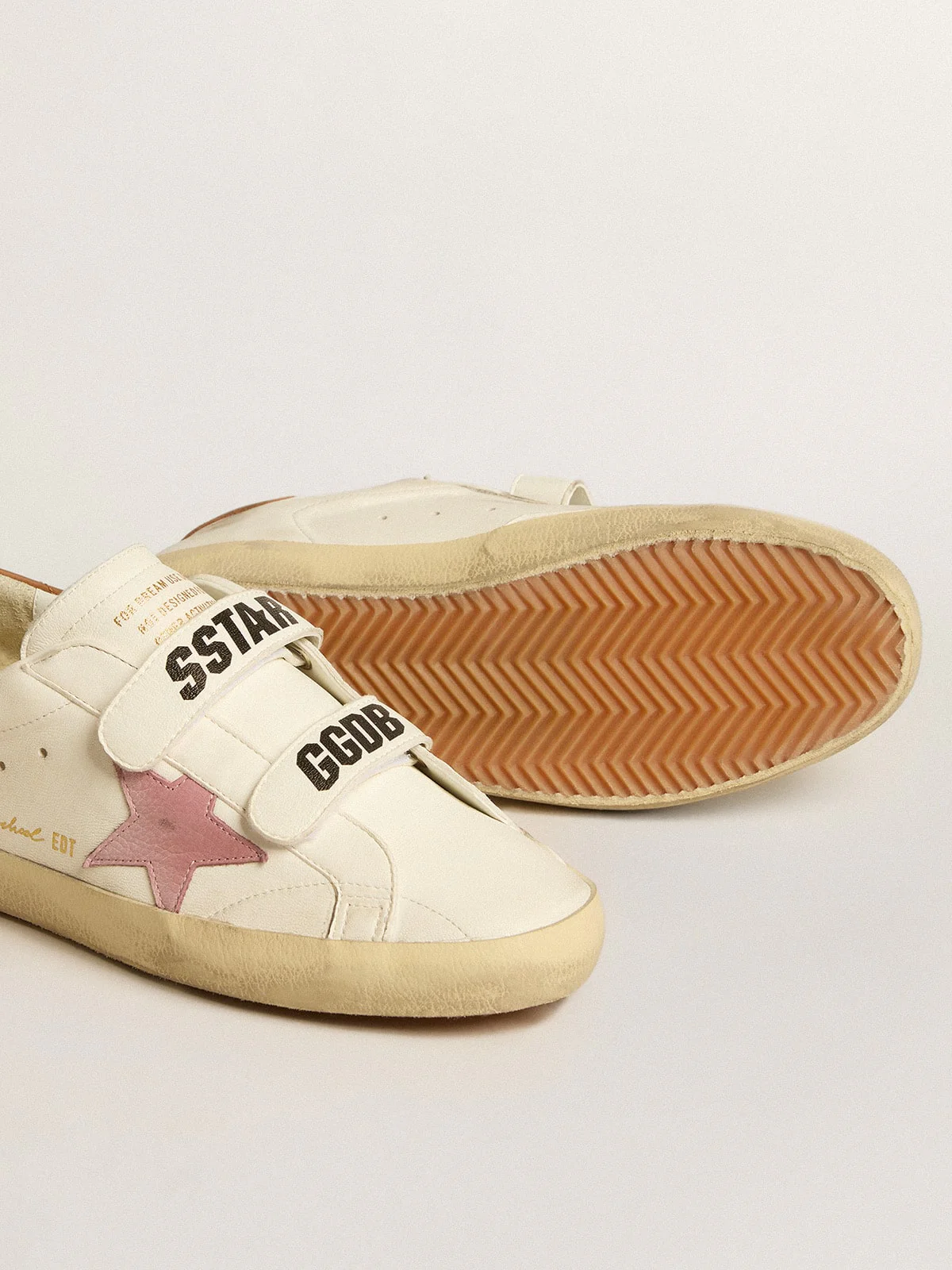 Women | Old School Nappa Leather with Pink Leather Star & Beige Shearling Lining | White x Pink x Light Brown - Image 8