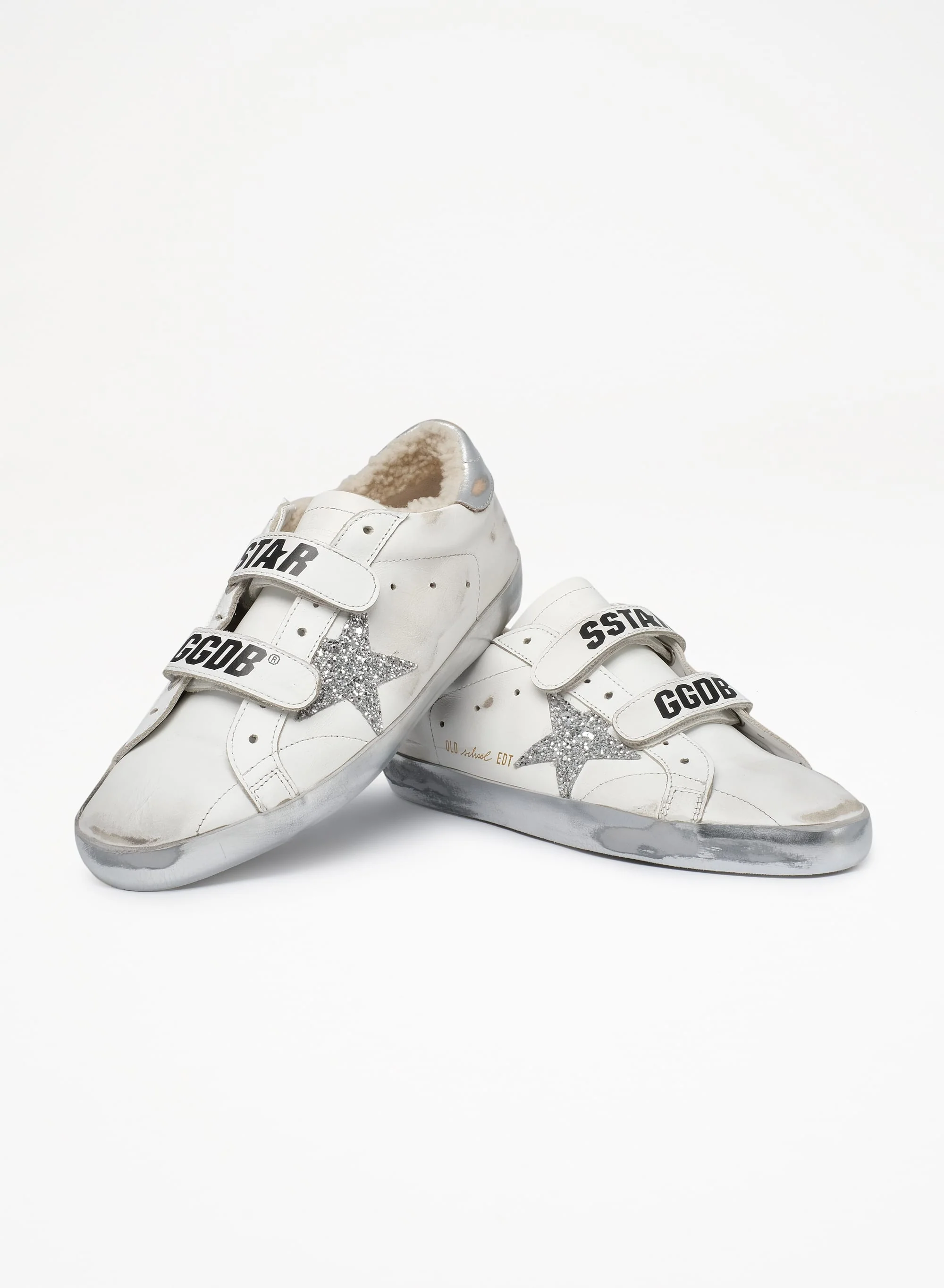 Women | Old School Sneakers with Shearling Lining & Glittering Star | White x Silver x Beige - Image 9