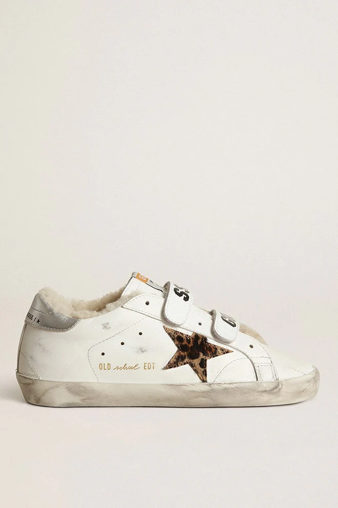 Women | Old School with Leopard Pony Skin Star & Beige Shearling Lining | White x Beige Brown Leo x Silver x Beige - Image 8
