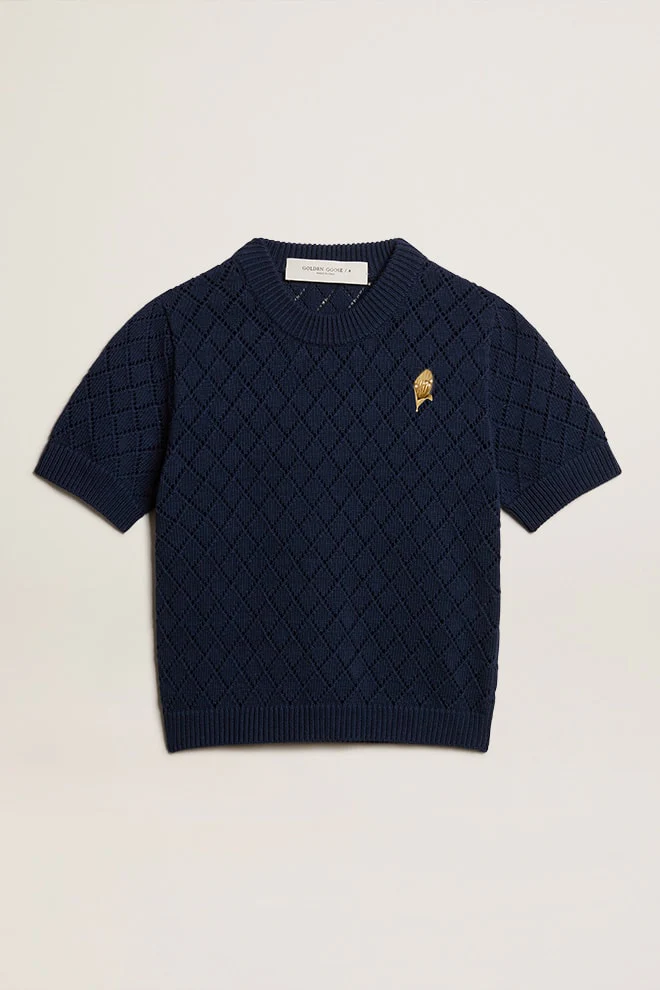 Women | Open-Weave Knit with Midnight Blue Argyle Pattern | Eclipse - Image 2