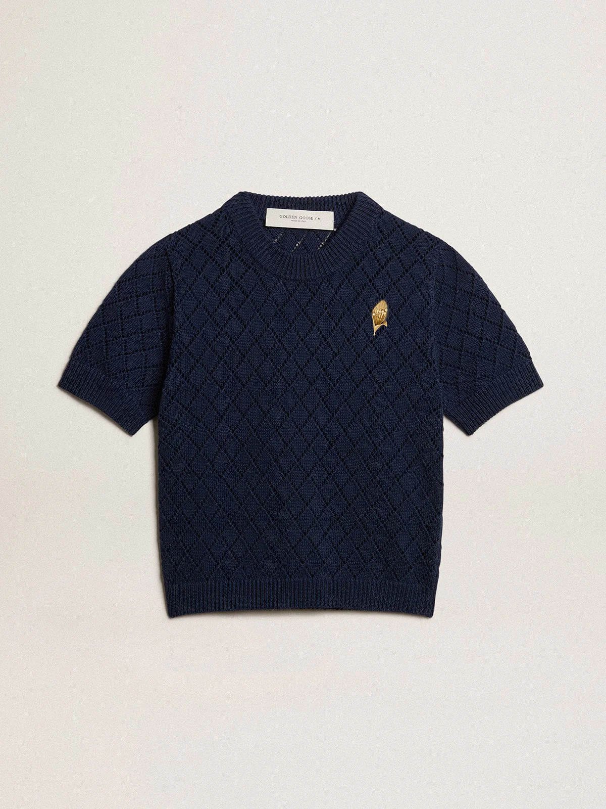 Women | Open-Weave Knit with Midnight Blue Argyle Pattern | Eclipse - Image 3