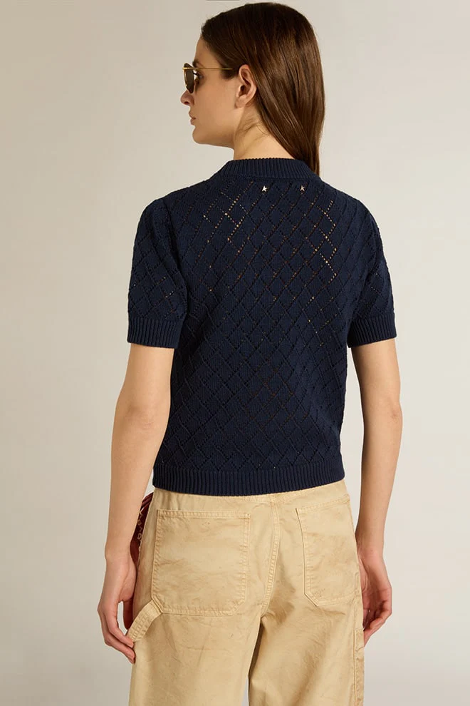 Women | Open-Weave Knit with Midnight Blue Argyle Pattern | Eclipse - Image 4