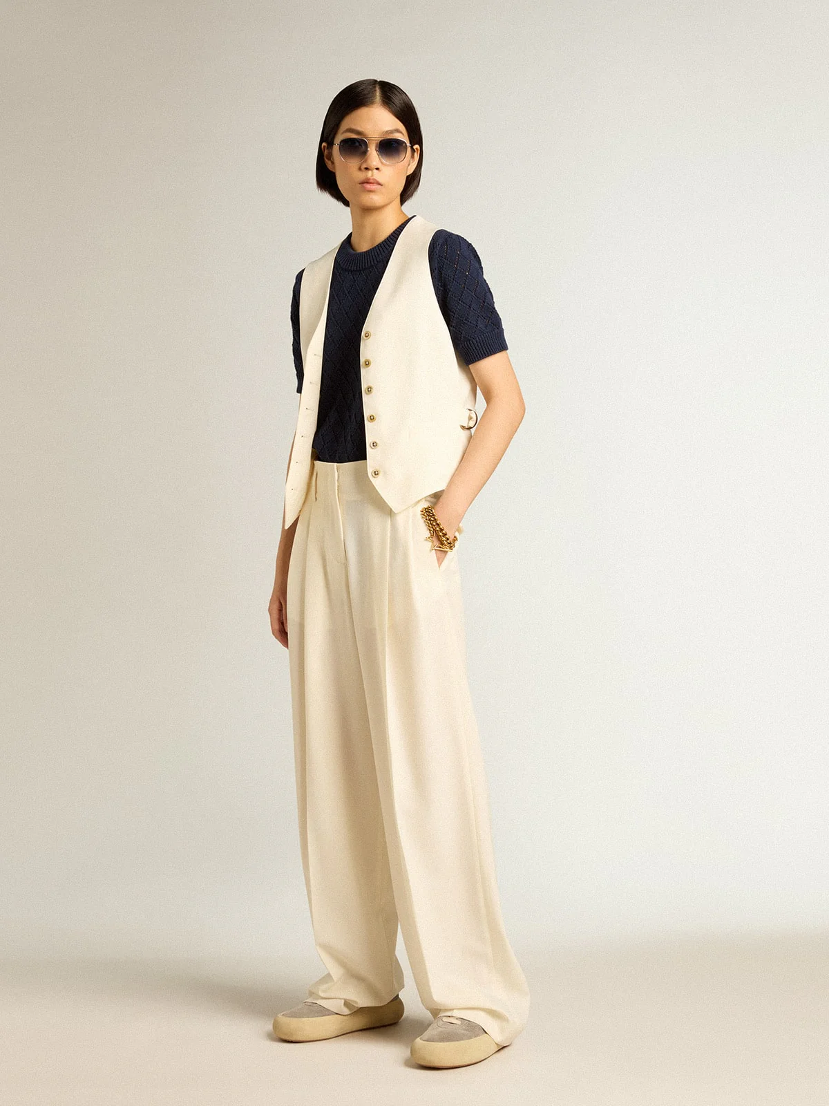Women | Open-Weave Knit with Midnight Blue Argyle Pattern | Eclipse - Image 6