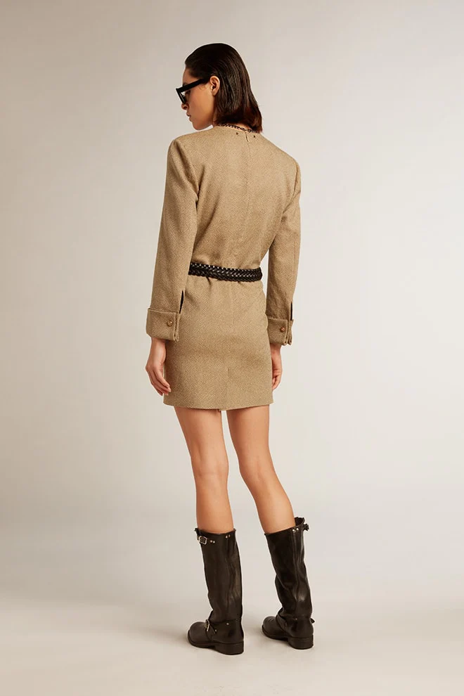 Women | Pale Beech-Colored Short Woolen Dress | Light Beech - Image 9