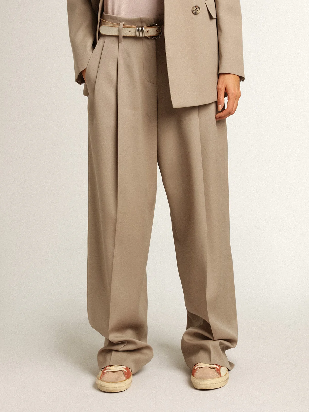 Women | Pants Light Beige Wool Gabardine | Roasted Cashew - Image 3