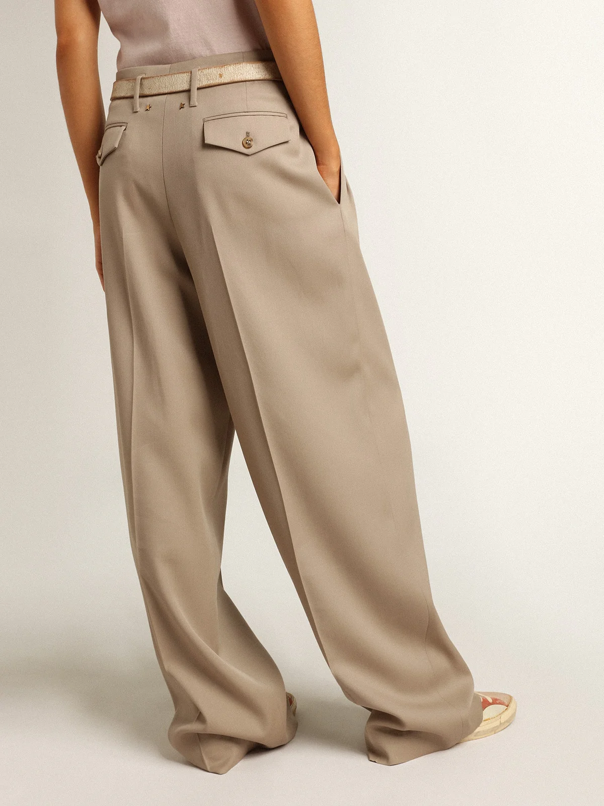 Women | Pants Light Beige Wool Gabardine | Roasted Cashew - Image 4