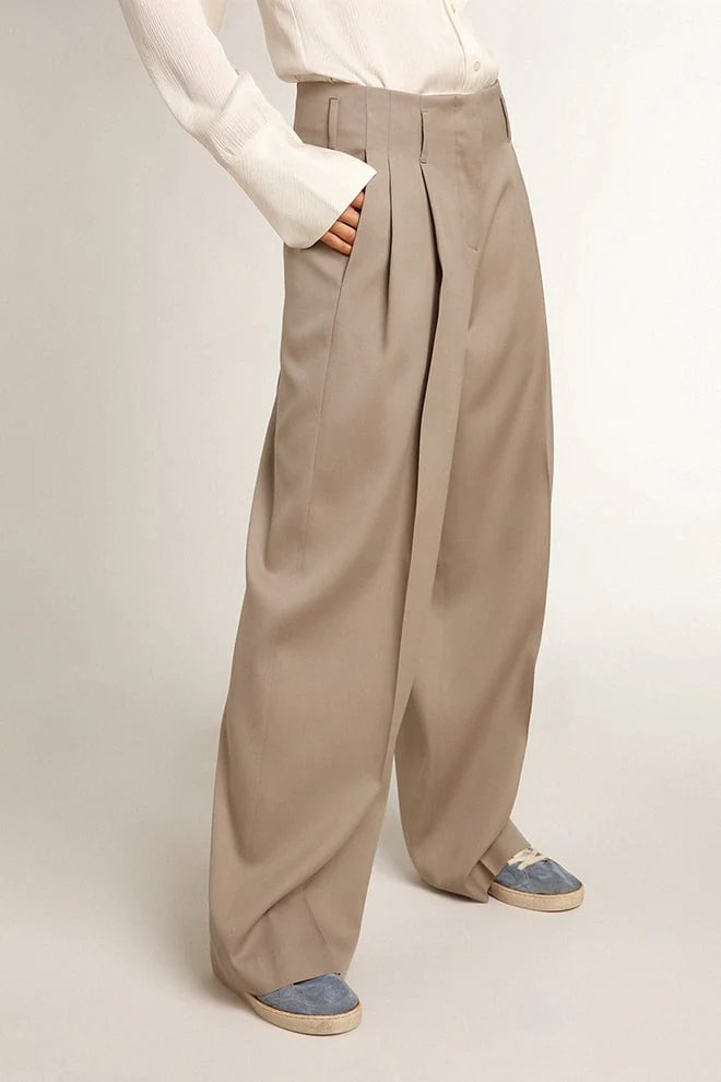 Women | Pants Light Beige Wool Gabardine | Roasted Cashew - Image 9