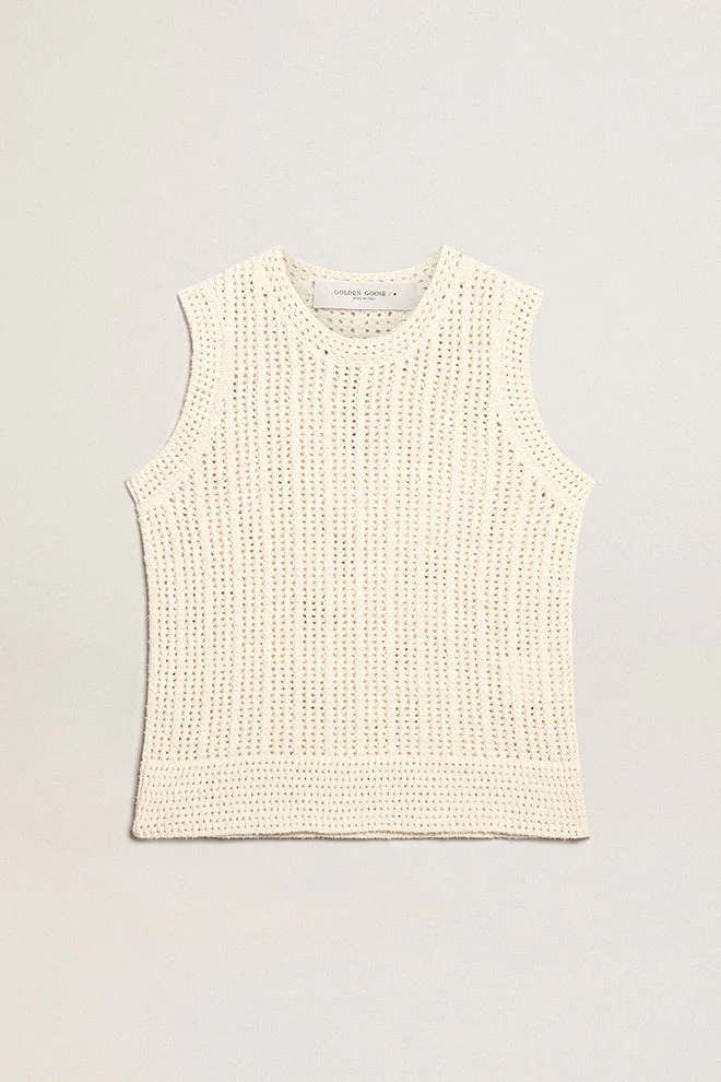 Women | Papyrus-Colored Knitted Sleeveless Top | Papyrus - Image 11