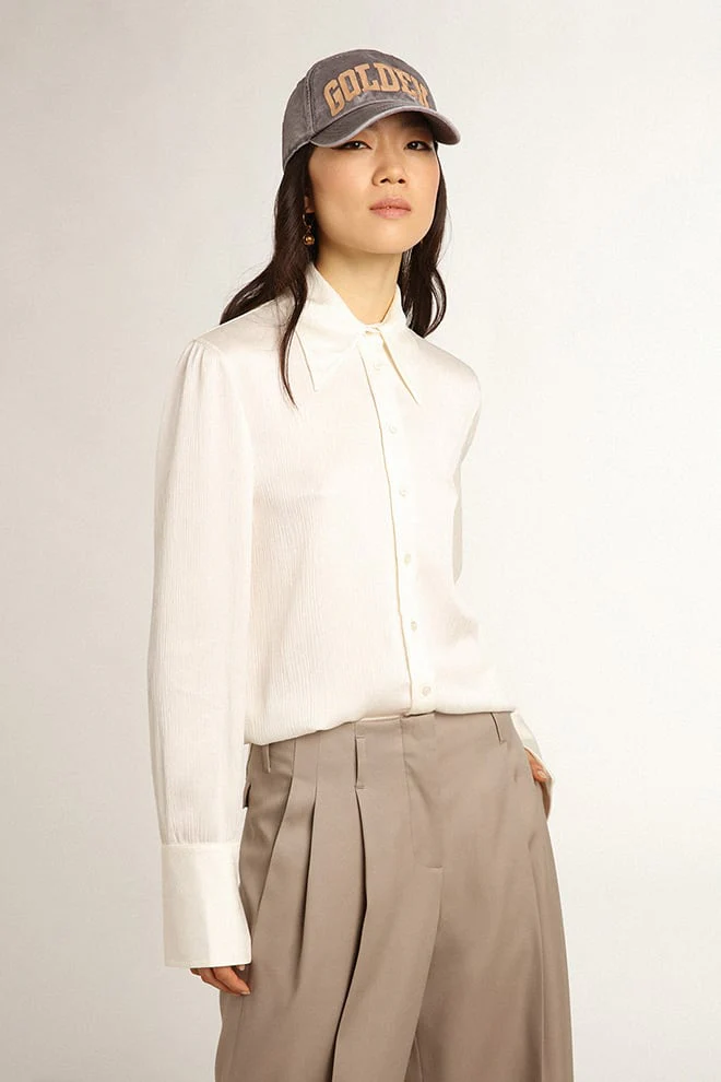 Women | Parchment-Colored Slim-Fit Shirt | Parchment - Image 4