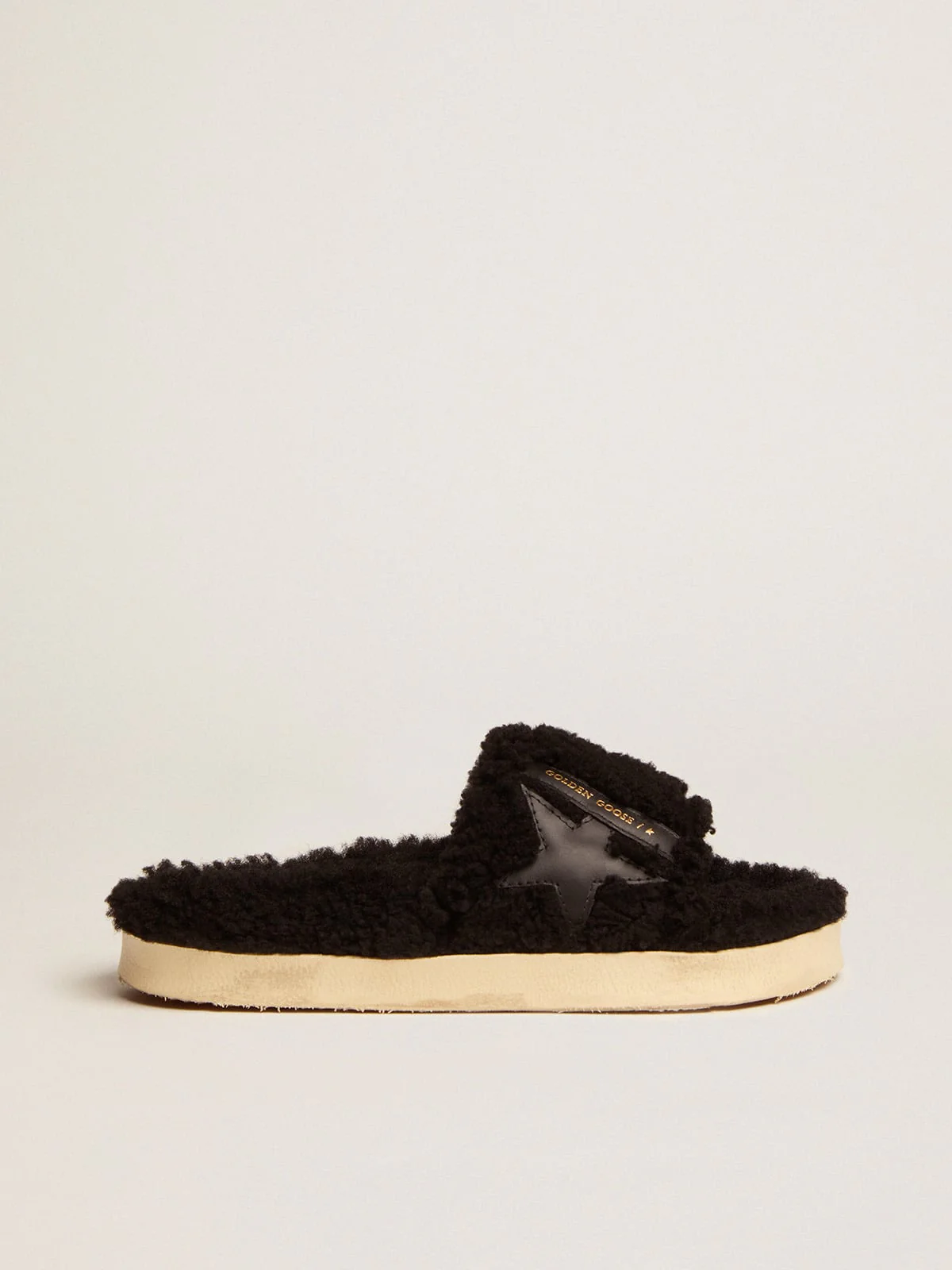 Women | Poolstar Black Shearling with Tone-On-Tone Leather Star | Black - Image 9