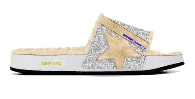 Women | Poolstar Glitter Upper Suede Star Shearling Lining | Silver x Cappuccino x Beige - Image 2