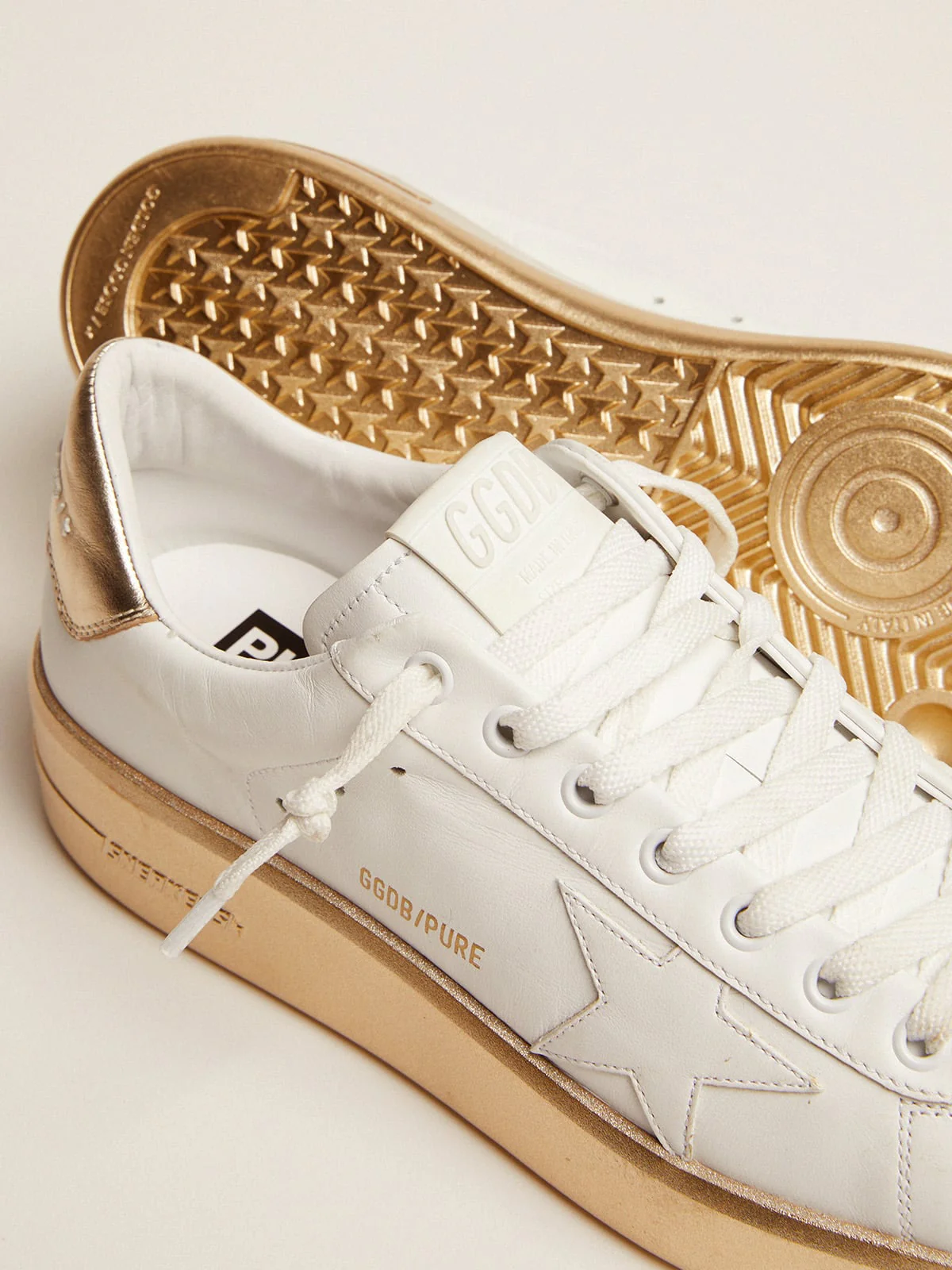 Women | Purestar Sneakers Leather with Foxing & Gold Laminated Leather Heel Tab | Optic White x Platinum - Image 3