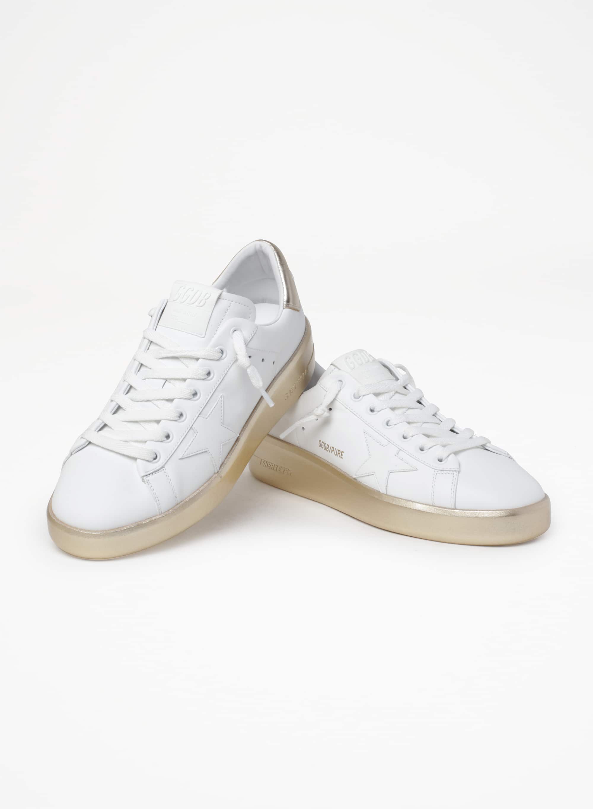 Women | Purestar Sneakers Leather with Foxing & Gold Laminated Leather Heel Tab | Optic White x Platinum - Image 6