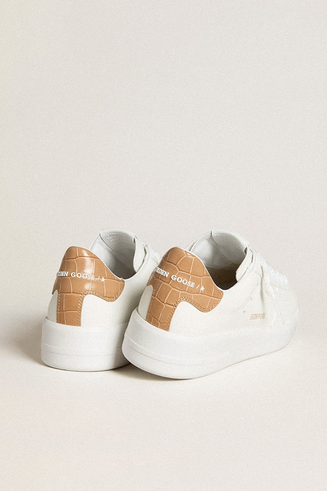 Women | Purestar with Leather Star & Croc-Print Leather Heel Tab | Optic White x Champagne Beige - Image 5